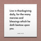 Wall-mounted scripture tile for Alma 34:38 - "Live in thanksgiving daily, for the many mercies"