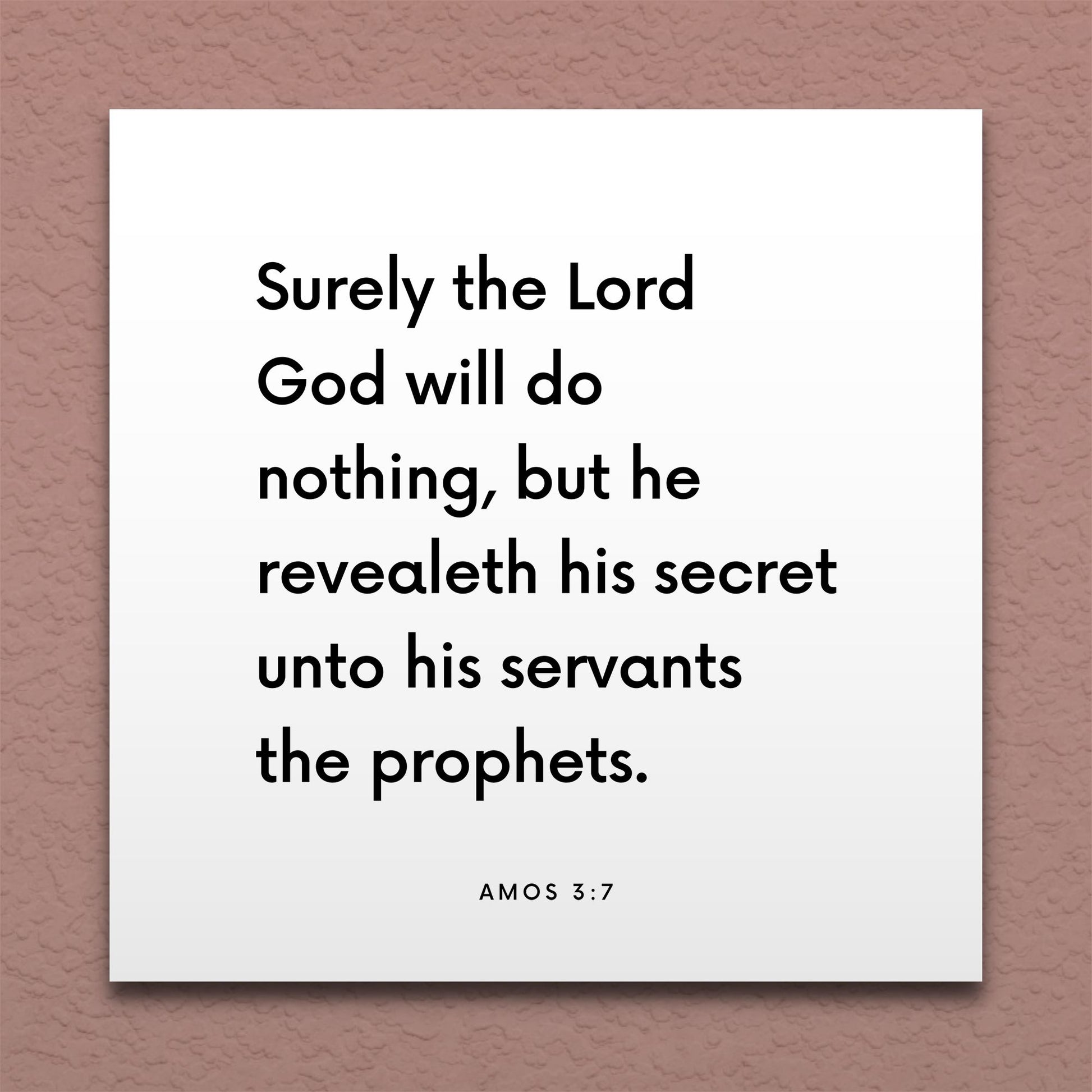 Wall-mounted scripture tile for Amos 3:7 - "He revealeth his secret unto his servants the prophets"