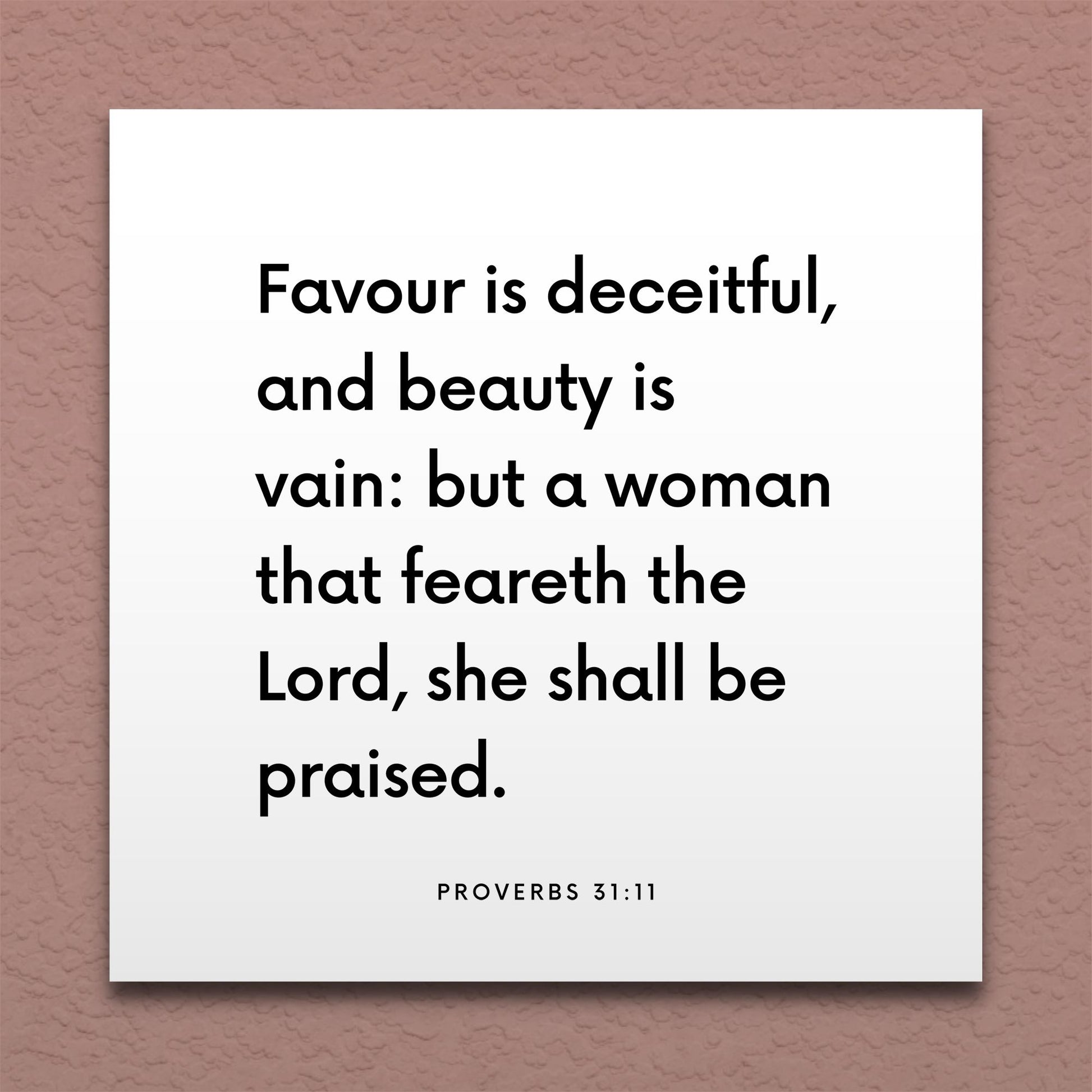 Wall-mounted scripture tile for Proverbs 31:11 - "A woman that feareth the Lord, she shall be praised"