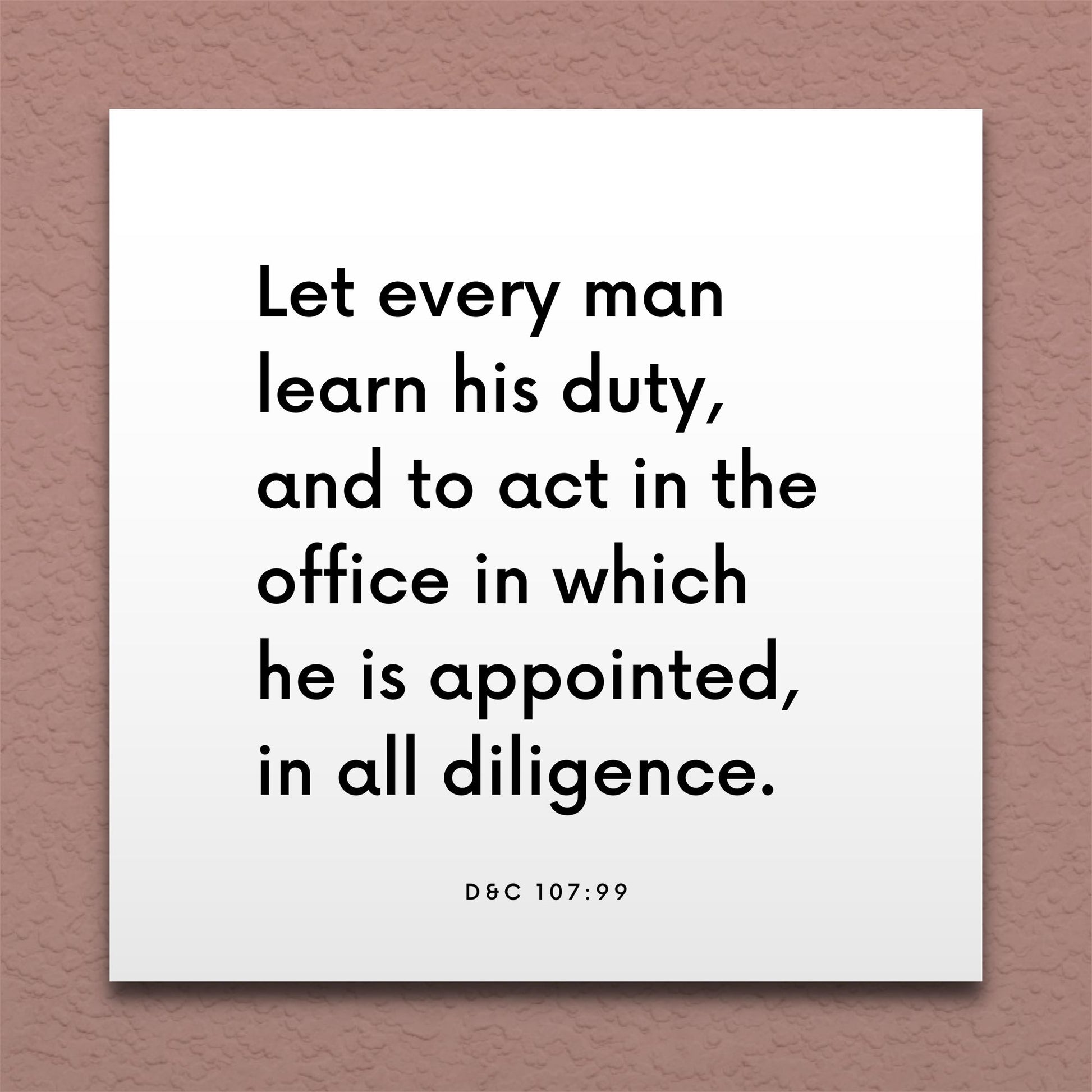 Wall-mounted scripture tile for D&C 107:99 - "Let every man learn his duty"