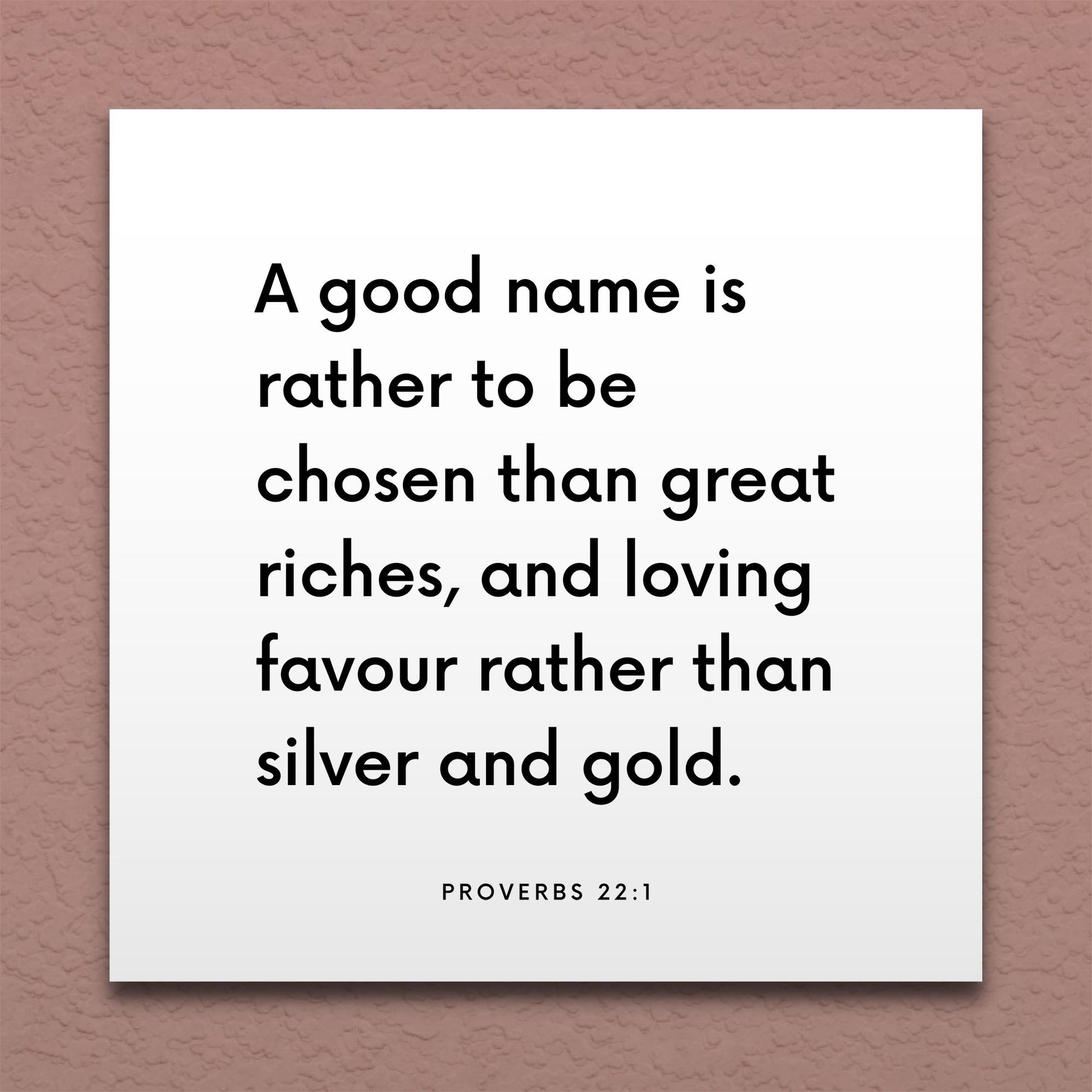 Wall-mounted scripture tile for Proverbs 22:1 - "A good name is rather to be chosen than great riches"