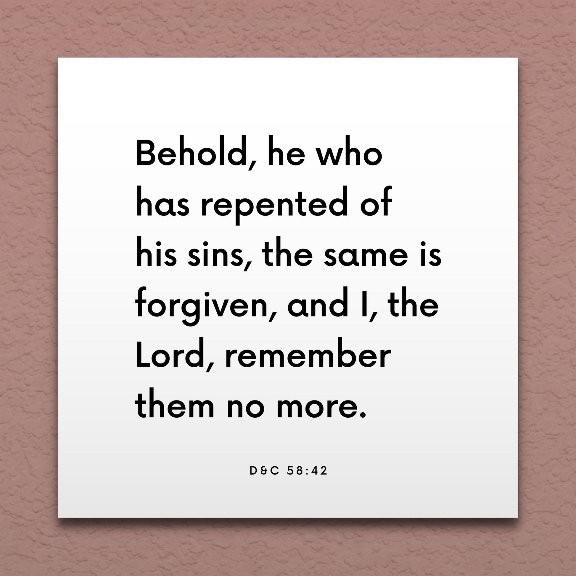 Wall-mounted scripture tile for D&C 58:42 - "I, the Lord, remember them no more"