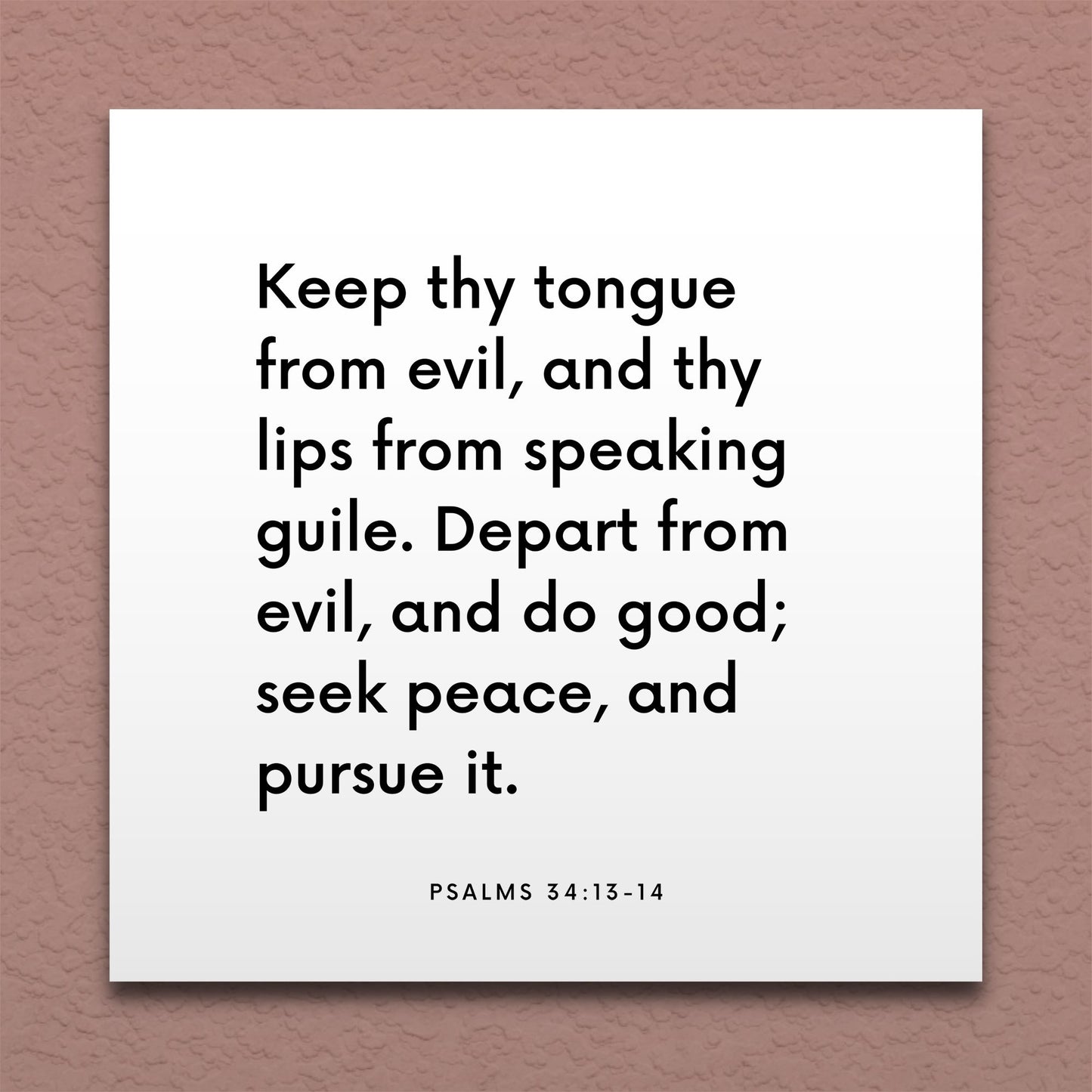 Wall-mounted scripture tile for Psalms 34:13-14 - "Keep thy tongue from evil, and thy lips from speaking guile"