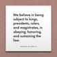 Wall-mounted scripture tile for Articles of Faith 12 - "We believe in being subject to kings, presidents, rulers"