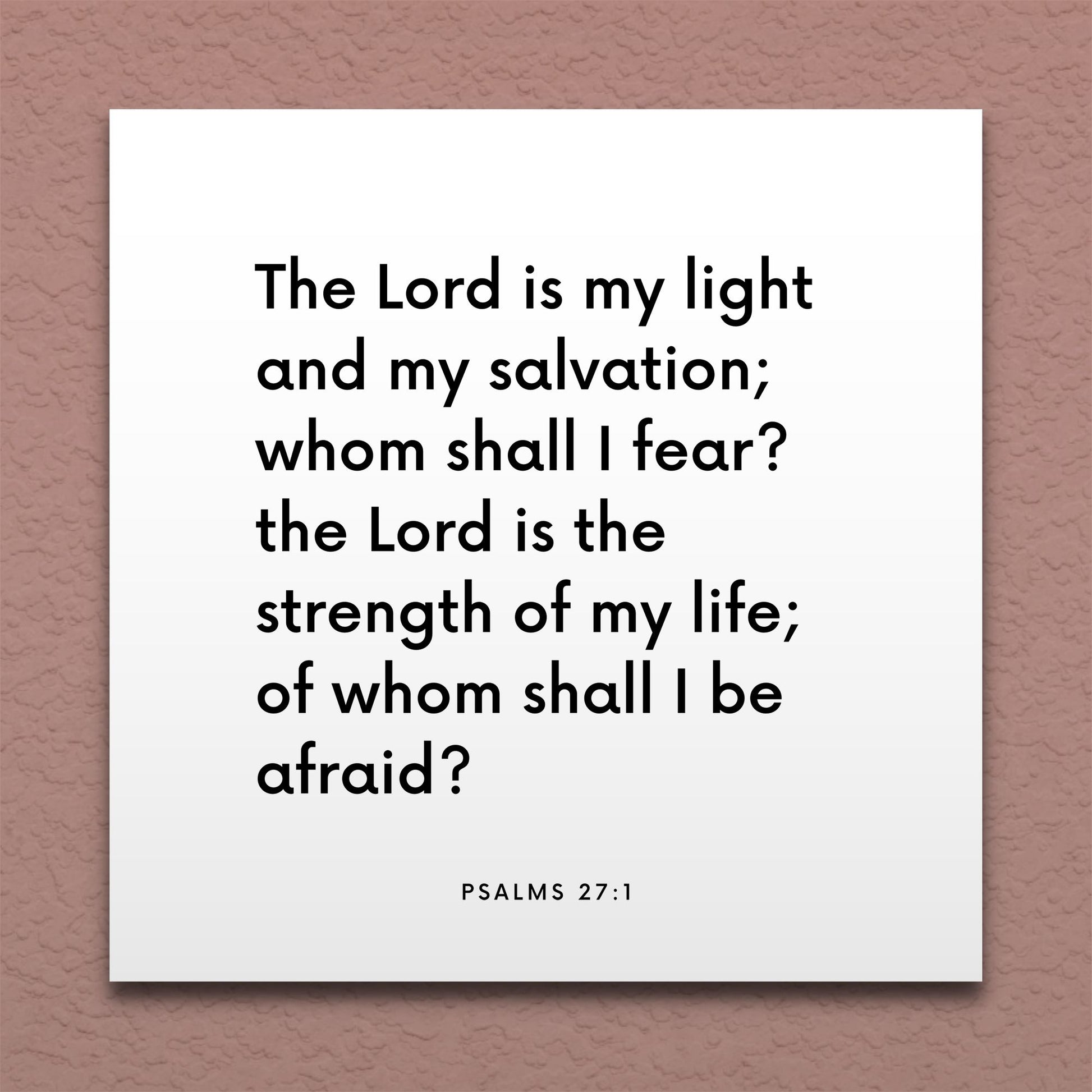 Wall-mounted scripture tile for Psalms 27:1 - "The Lord is my light and my salvation; whom shall I fear?"