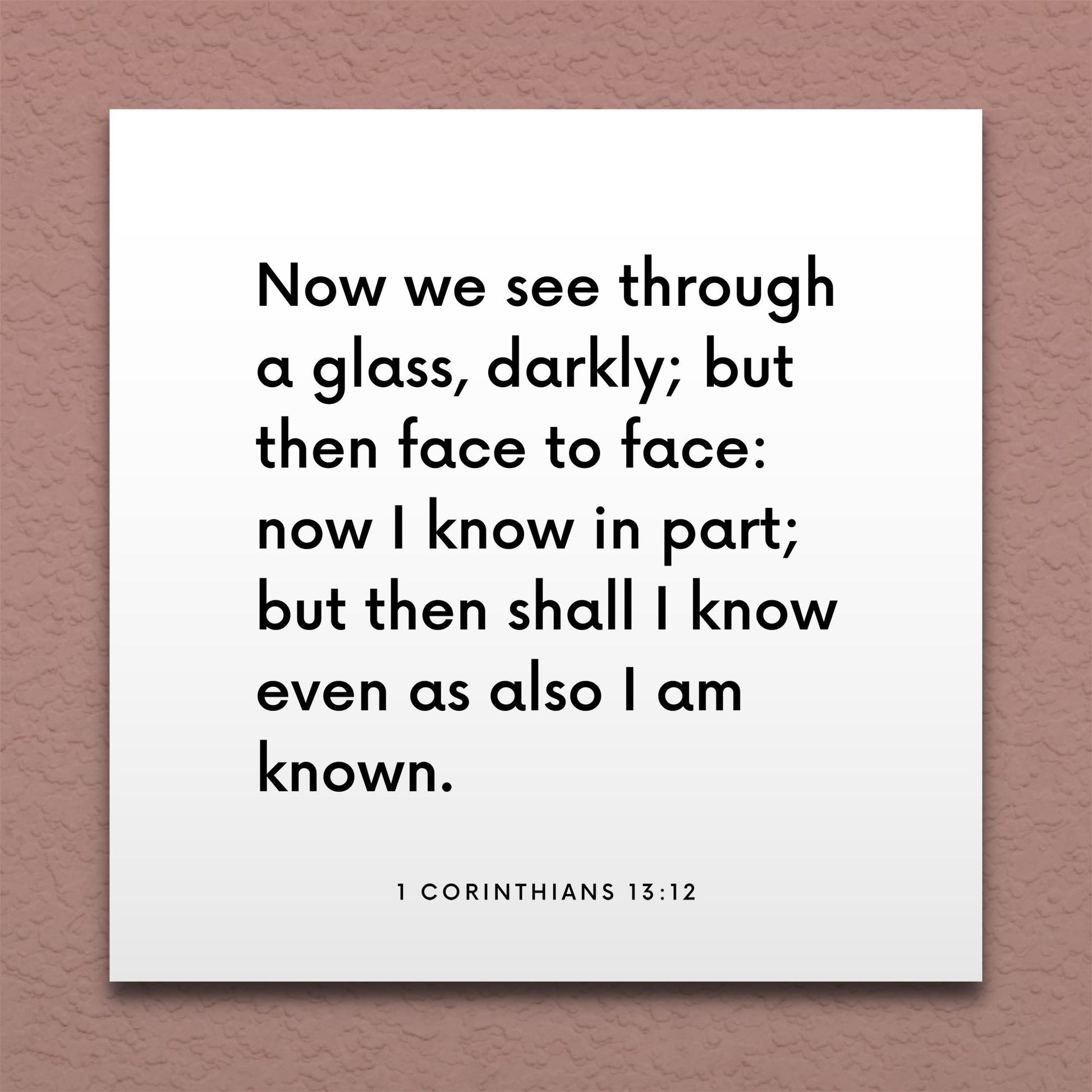 Wall-mounted scripture tile for 1 Corinthians 13:12 - "We see through a glass, darkly"