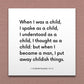 Wall-mounted scripture tile for 1 Corinthians 13:11 - "When I was a child, I spake as a child"