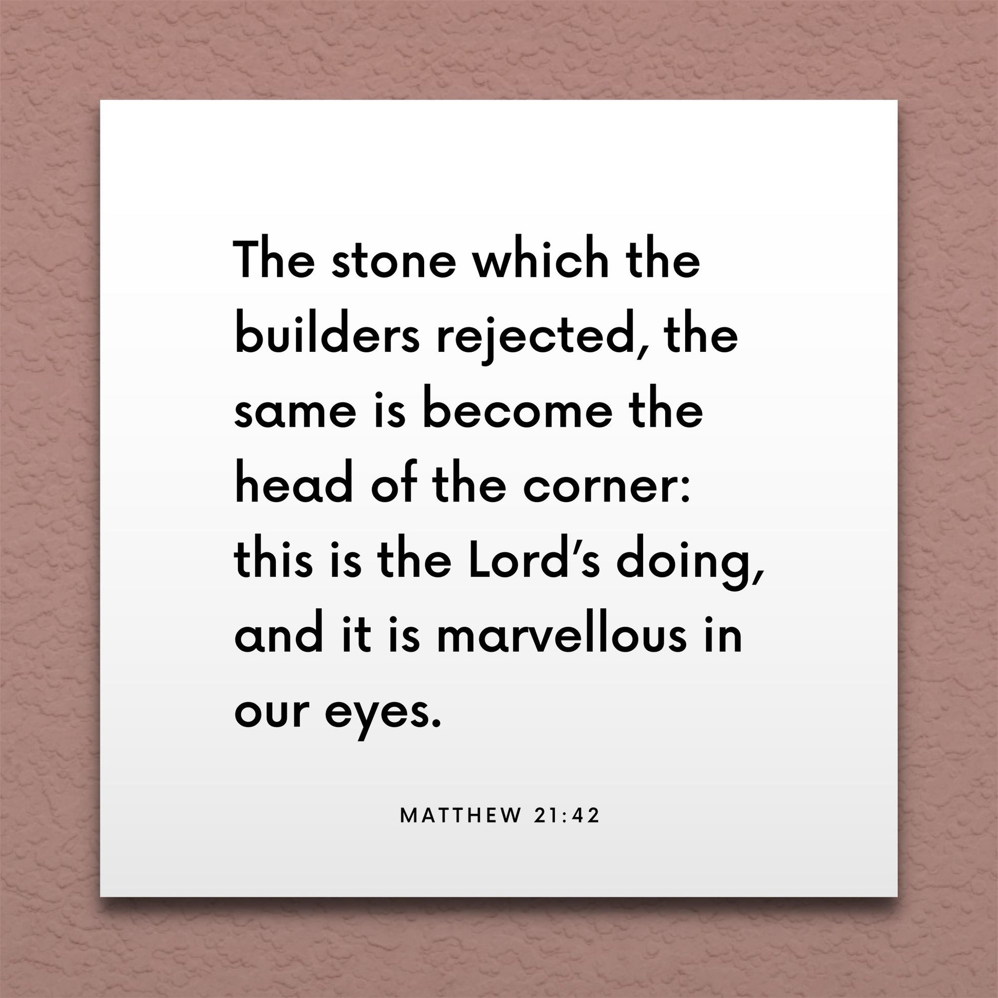 Wall-mounted scripture tile for Matthew 21:42 - "The stone which the builders rejected"
