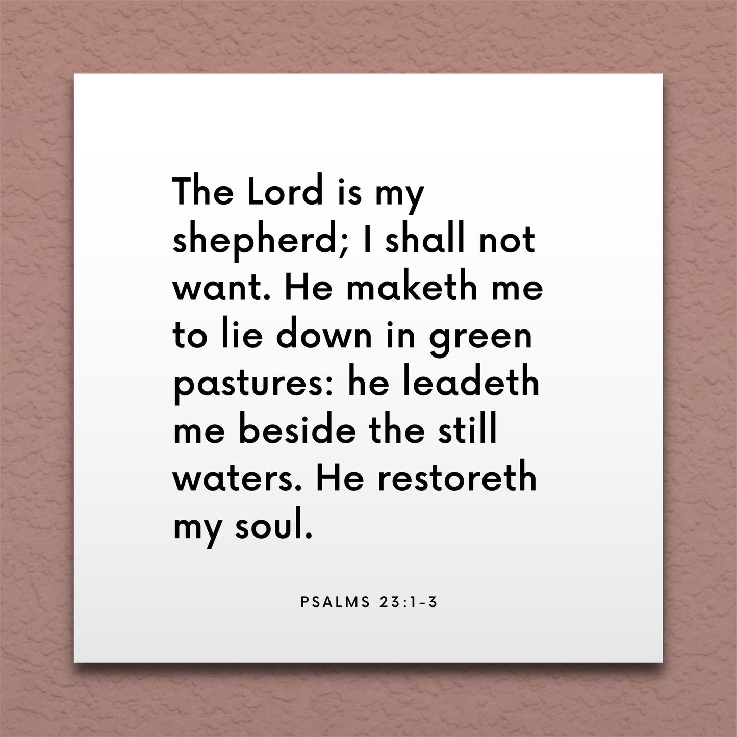 Wall-mounted scripture tile for Psalms 23:1-3 - "The Lord is my shepherd; I shall not want"