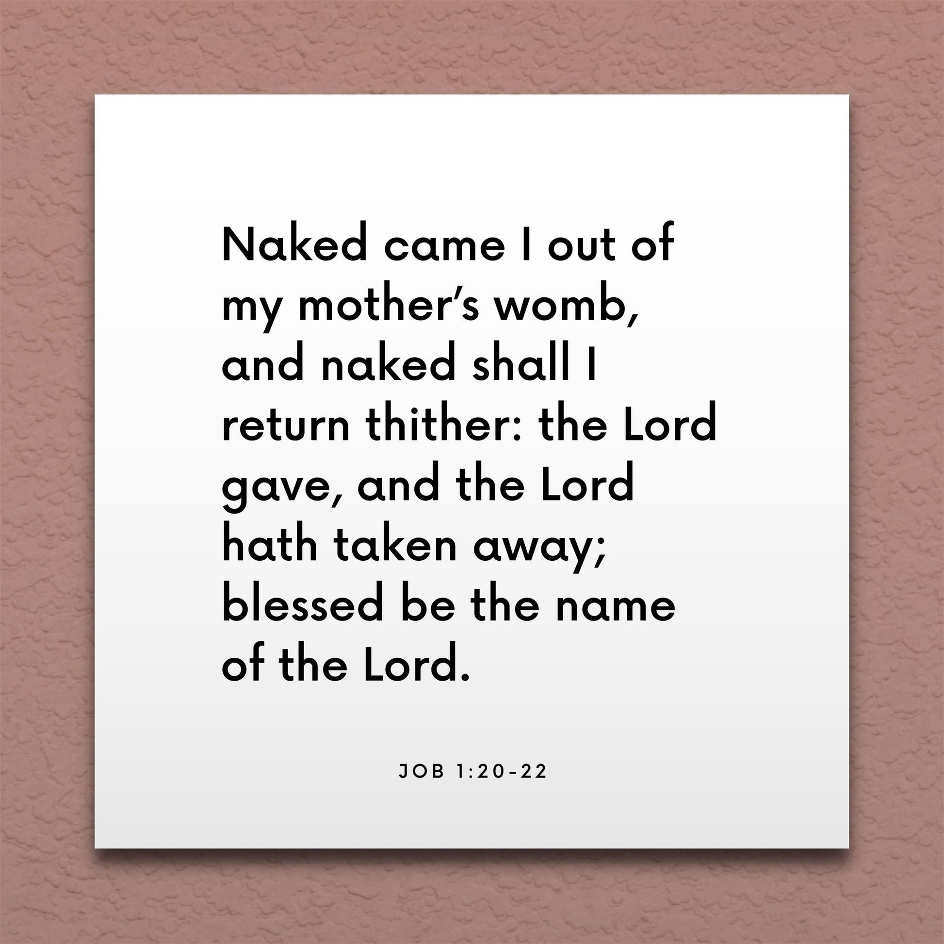 Wall-mounted scripture tile for Job 1:20-22 - "Naked came I out of my mother’s womb, naked shall I return"