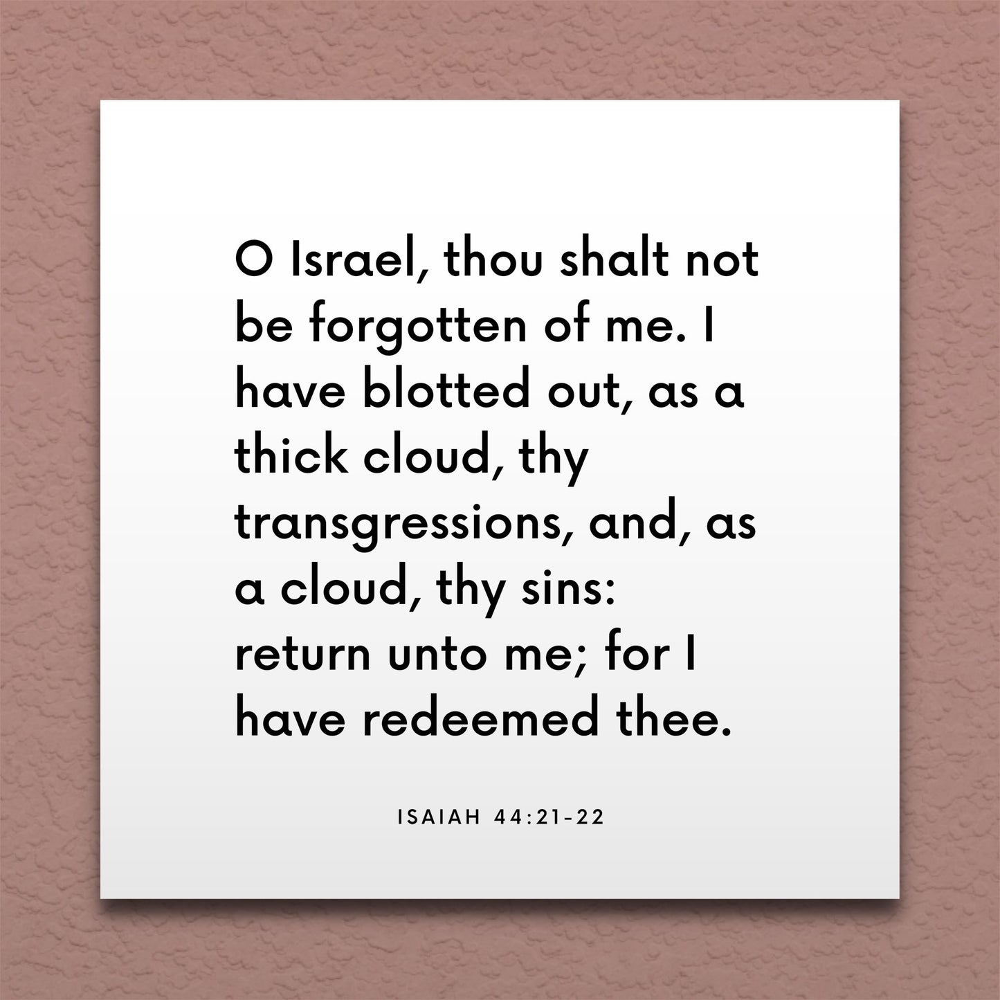 Wall-mounted scripture tile for Isaiah 44:21-22 - "Return unto me, for I have redeemed thee"