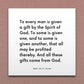 Wall-mounted scripture tile for D&C 46:11-12,26 - "To every man is given a gift by the Spirit of God"