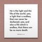 Wall-mounted scripture tile for Mosiah 16:9 - "He is the light and the life of the world"