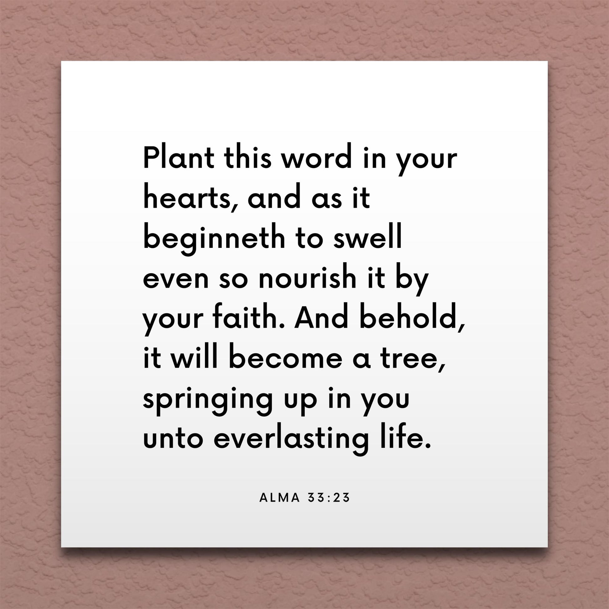 Wall-mounted scripture tile for Alma 33:23 - "Plant this word in your hearts"