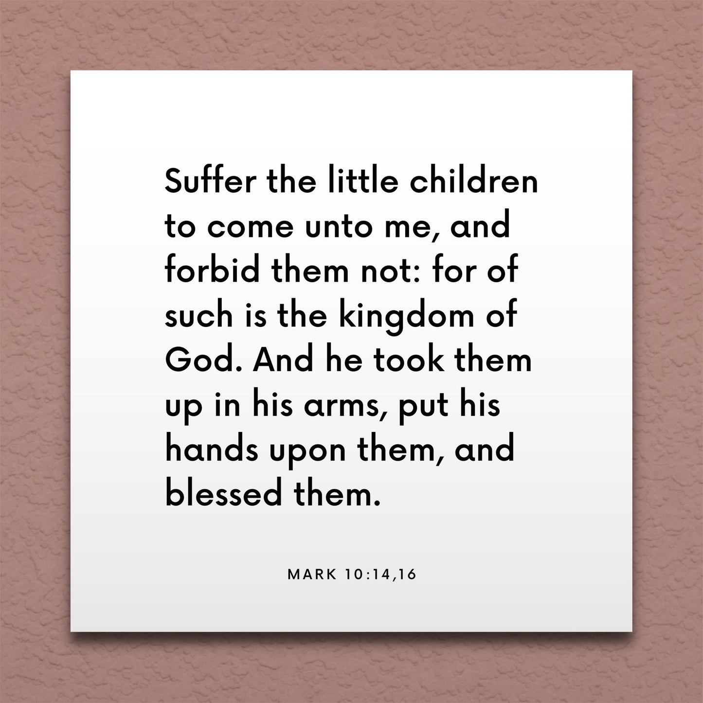 Wall-mounted scripture tile for Mark 10:14,16 - "Suffer the little children to come unto me"