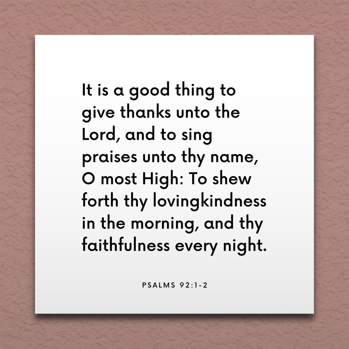 Wall-mounted scripture tile for Psalms 92:1-2 - "It is a good thing to give thanks unto the Lord"