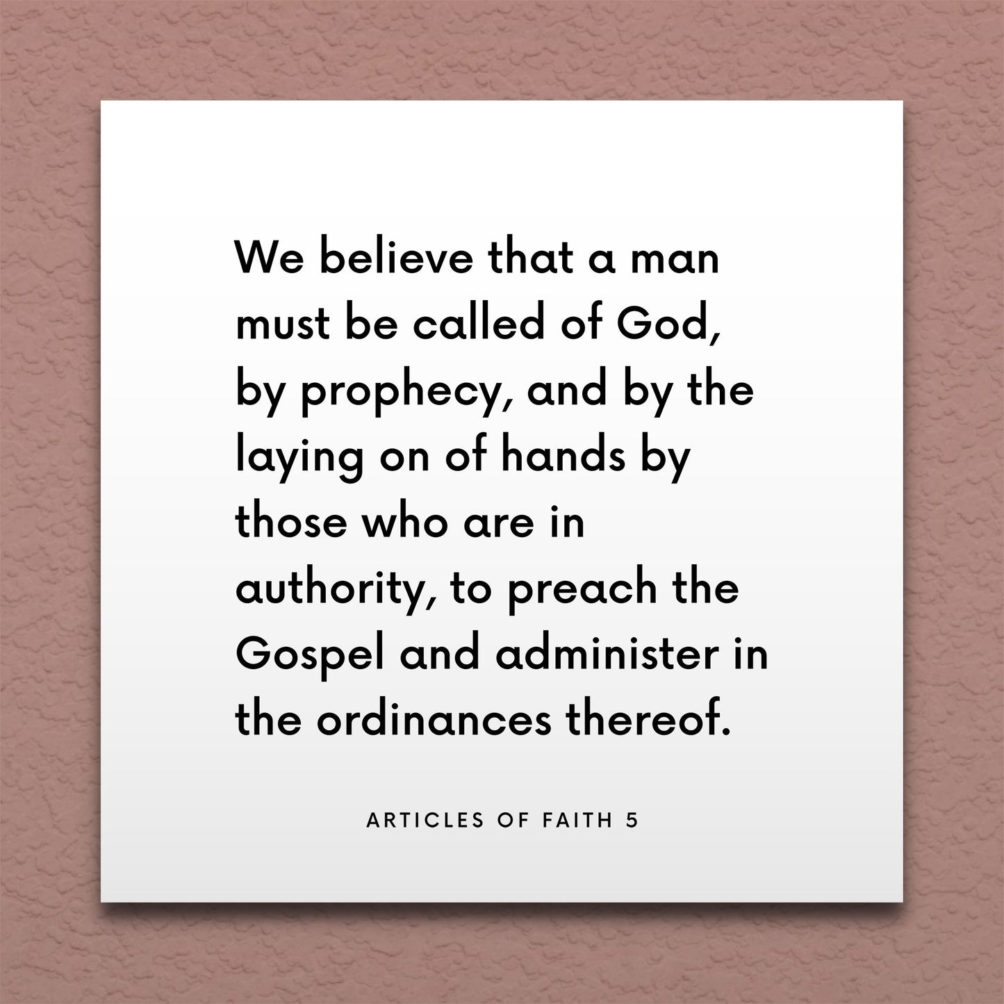 Wall-mounted scripture tile for Articles of Faith 5 - "We believe that a man must be called of God"