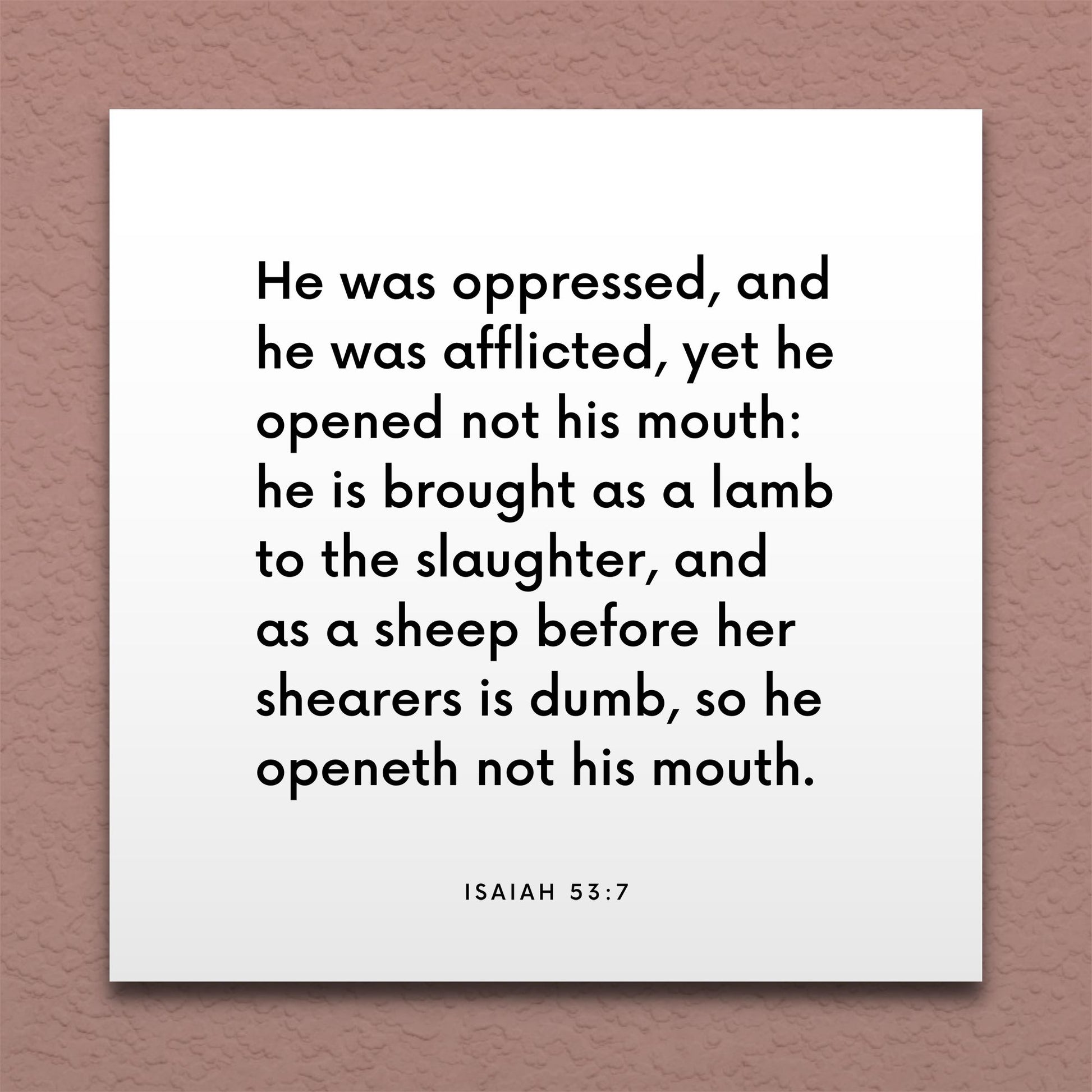Wall-mounted scripture tile for Isaiah 53:7 - "He is brought as a lamb to the slaughter"
