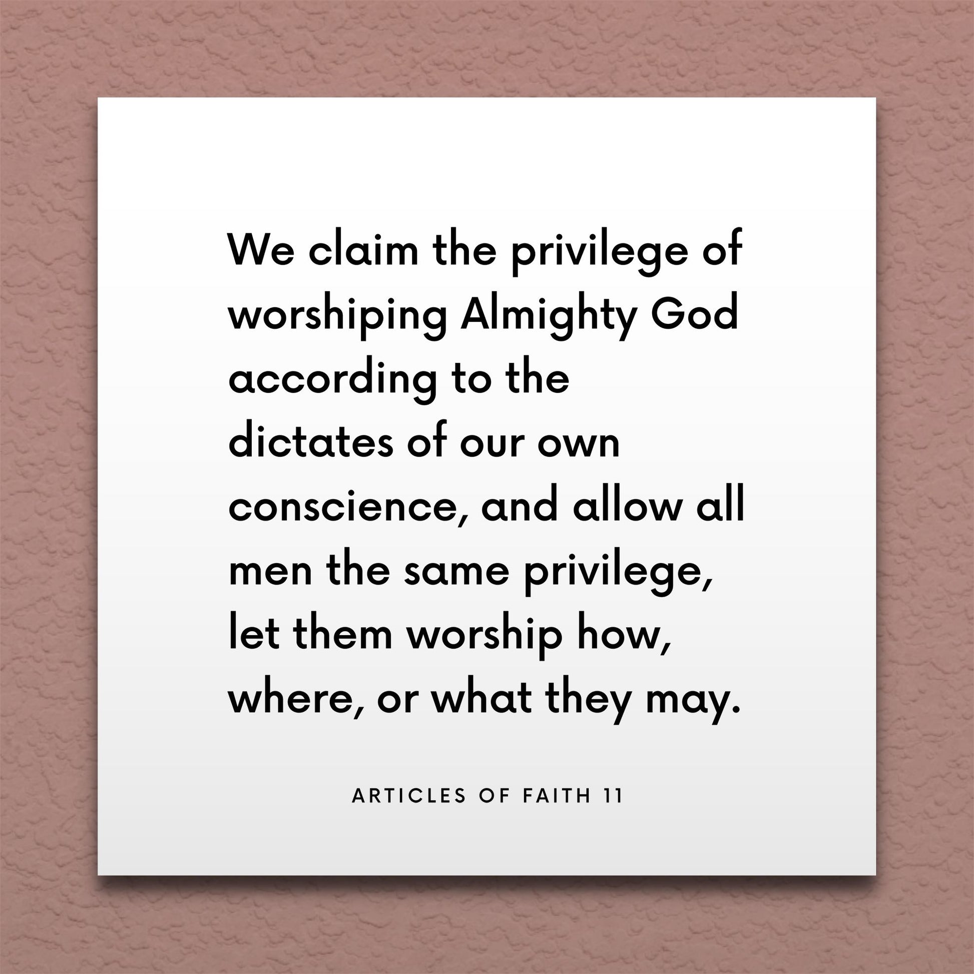 Wall-mounted scripture tile for Articles of Faith 11 - "We claim the privilege of worshiping Almighty God"