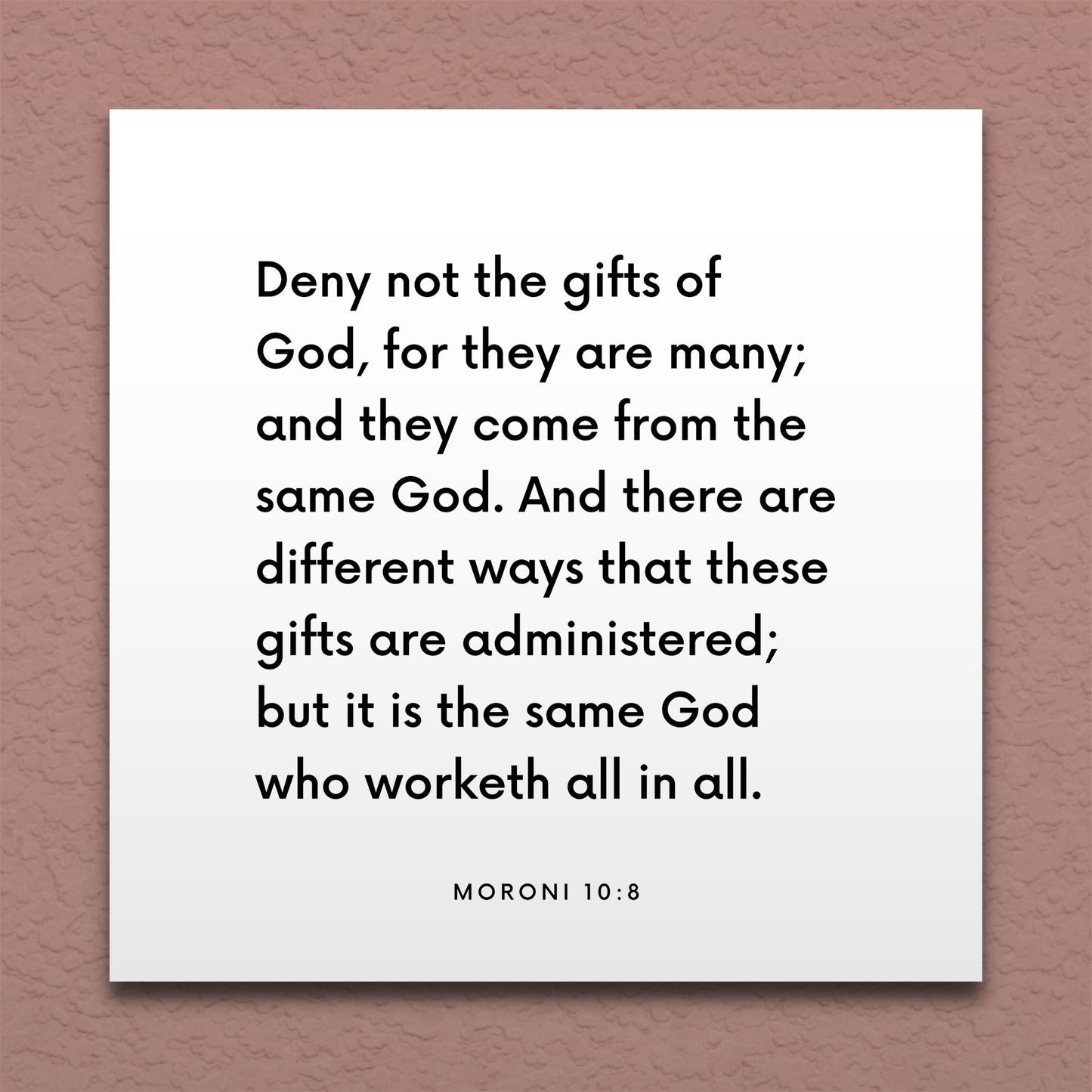 Wall-mounted scripture tile for Moroni 10:8 - "Deny not the gifts of God, for they are many"