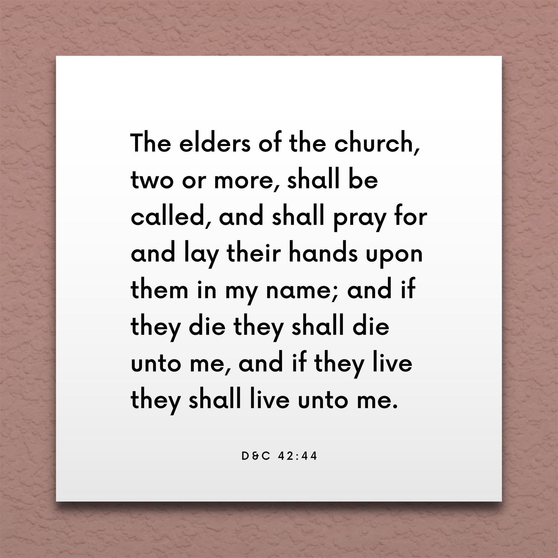 Wall-mounted scripture tile for D&C 42:44 - "The elders of the church shall lay their hands upon them"