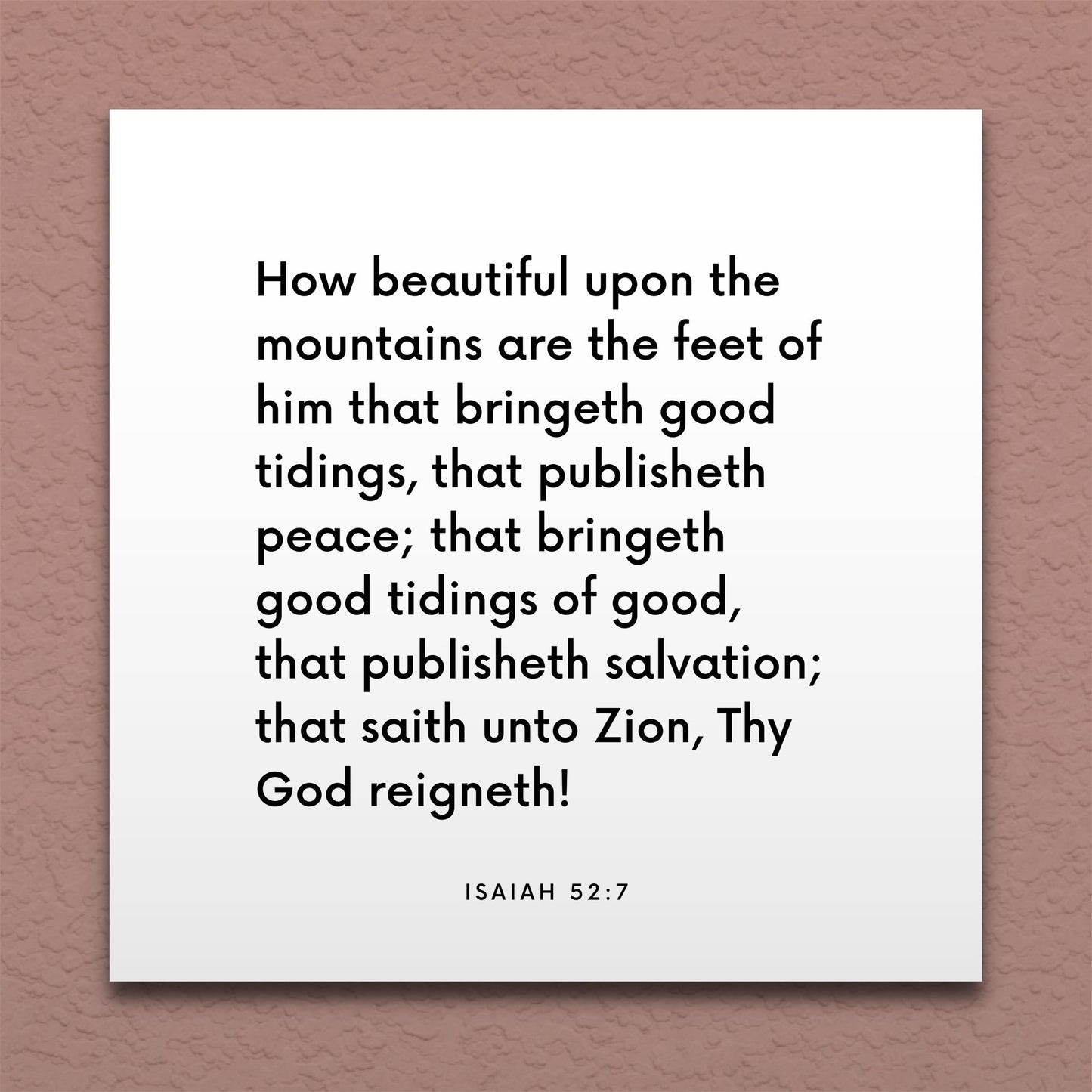 Wall-mounted scripture tile for Isaiah 52:7 - "How beautiful upon the mountains are the feet"