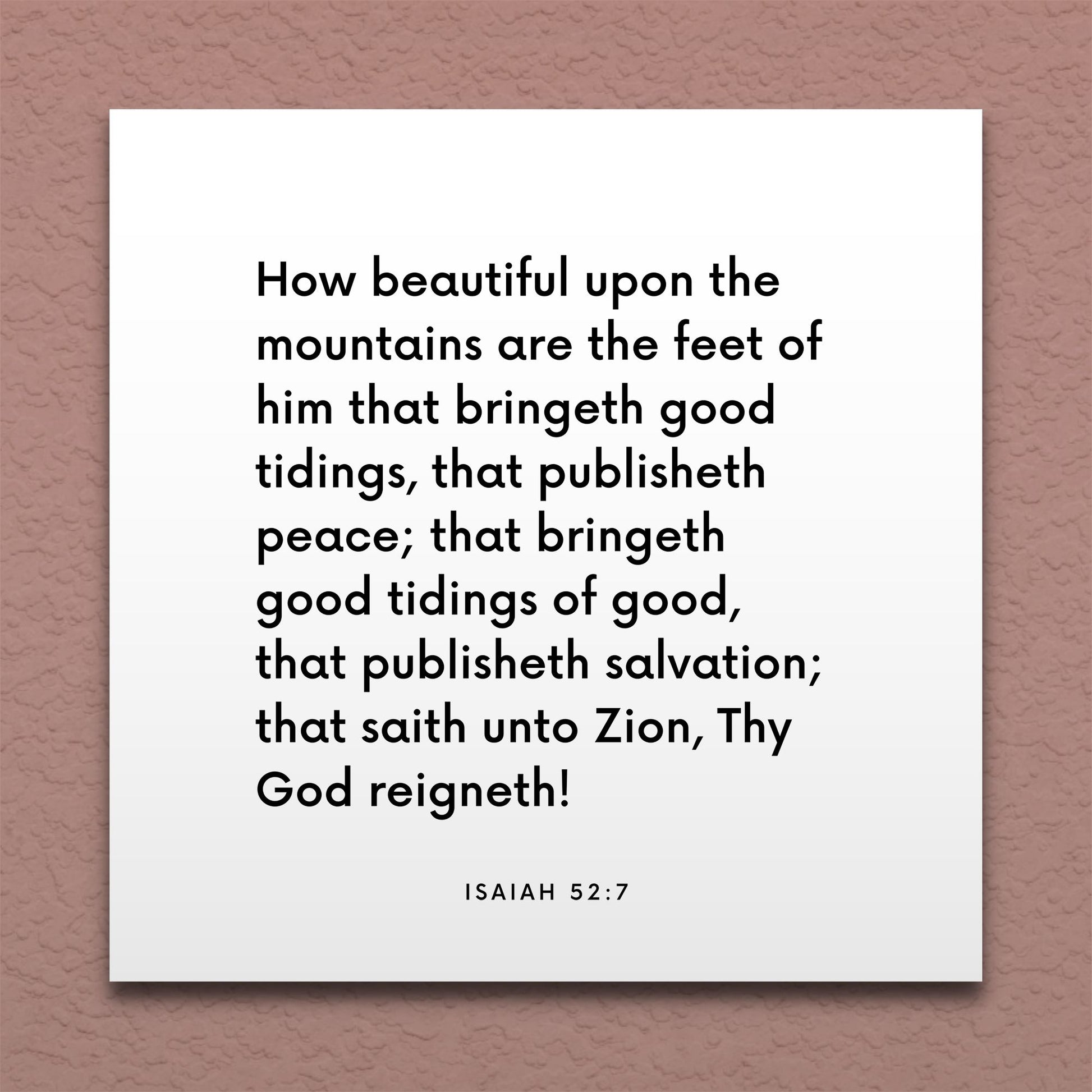 Wall-mounted scripture tile for Isaiah 52:7 - "How beautiful upon the mountains are the feet"