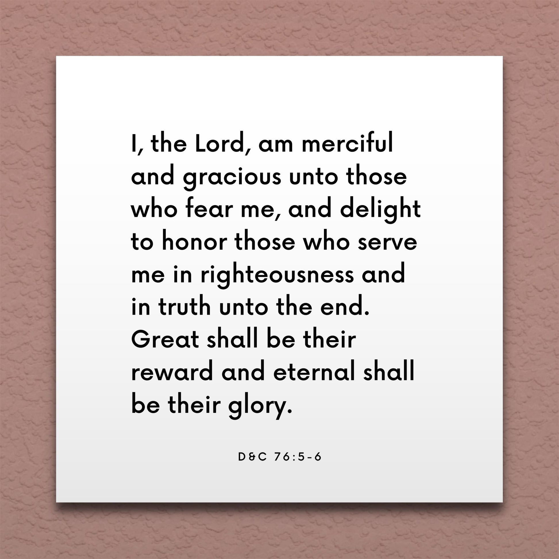 Wall-mounted scripture tile for D&C 76:5-6 - "I, the Lord, am merciful and gracious unto those who fear me"
