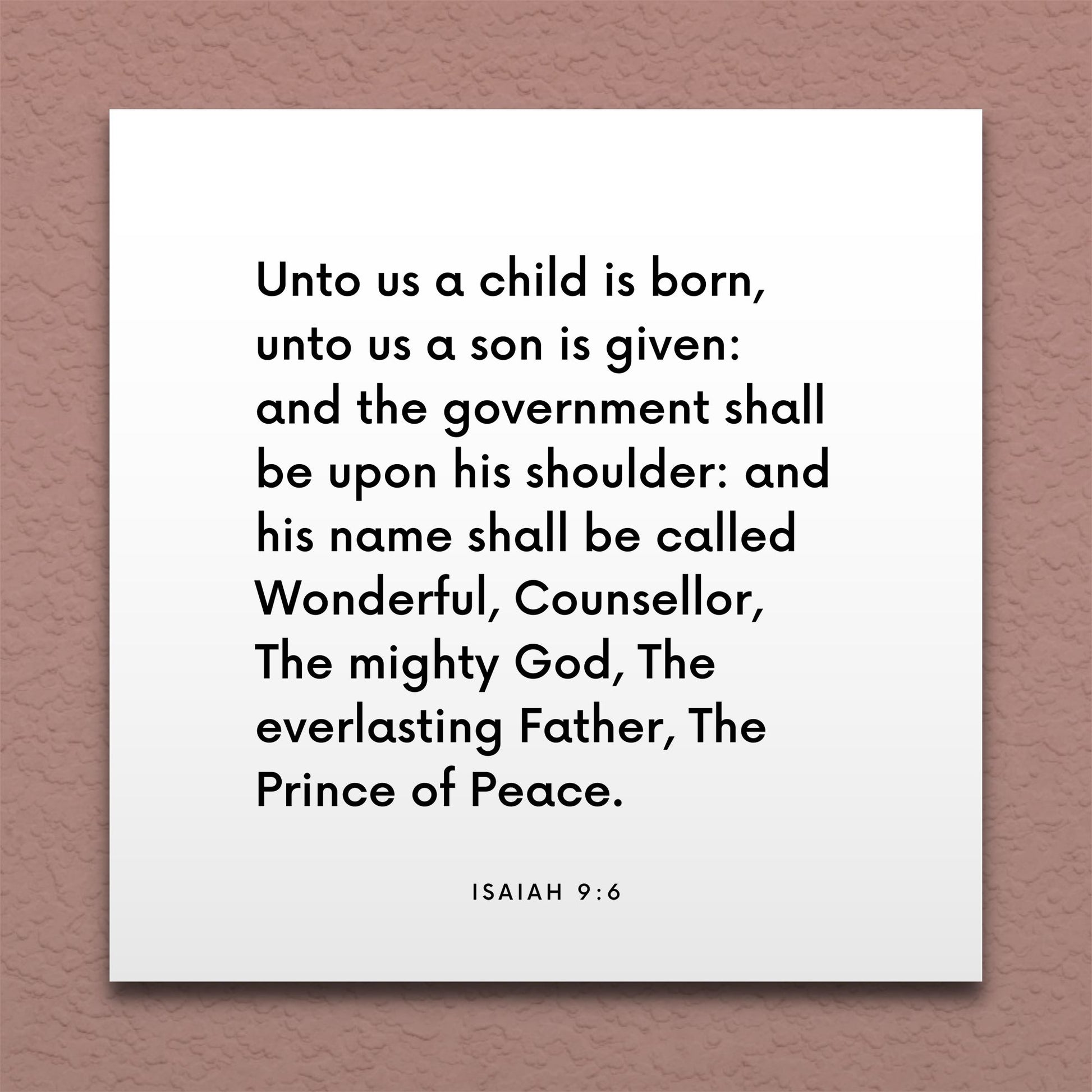 Wall-mounted scripture tile for Isaiah 9:6 - "Unto us a child is born, unto us a son is given"