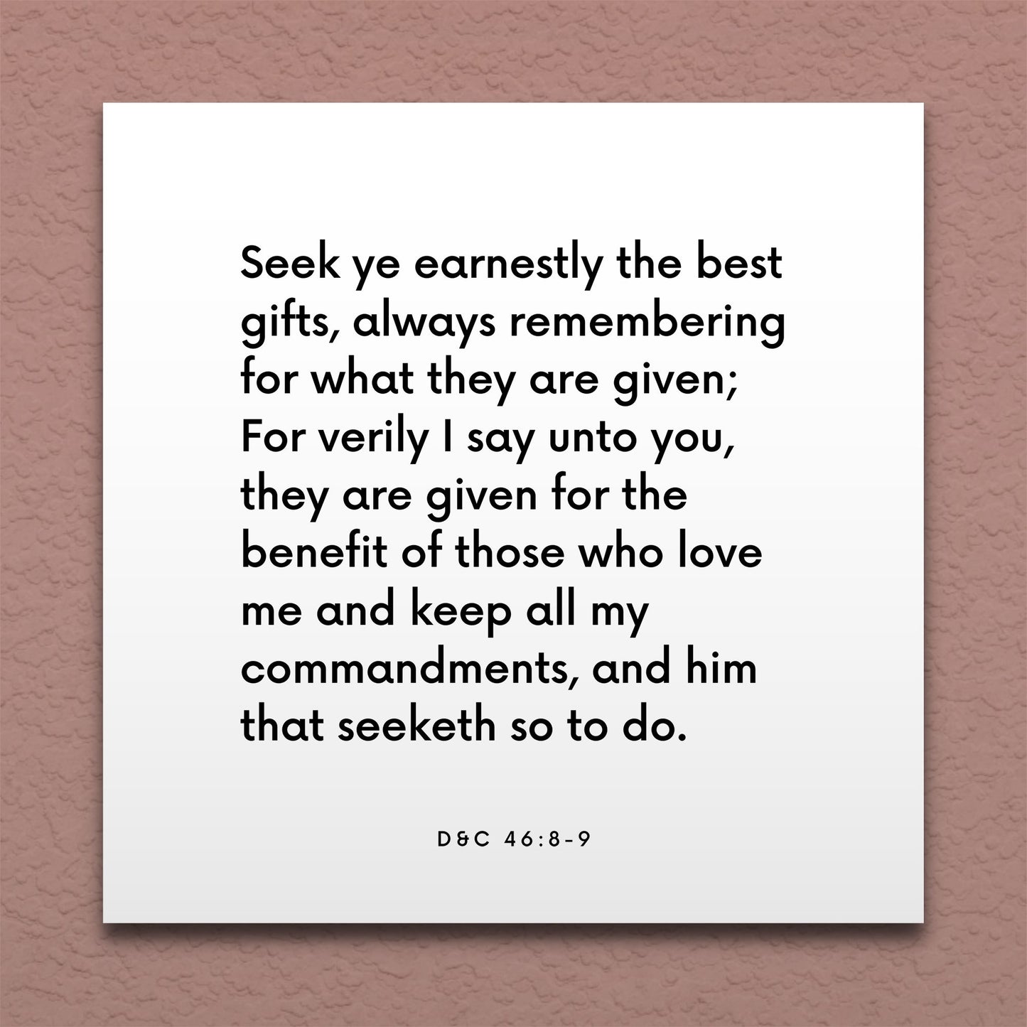 Wall-mounted scripture tile for D&C 46:8-9 - "Seek ye earnestly the best gifts"