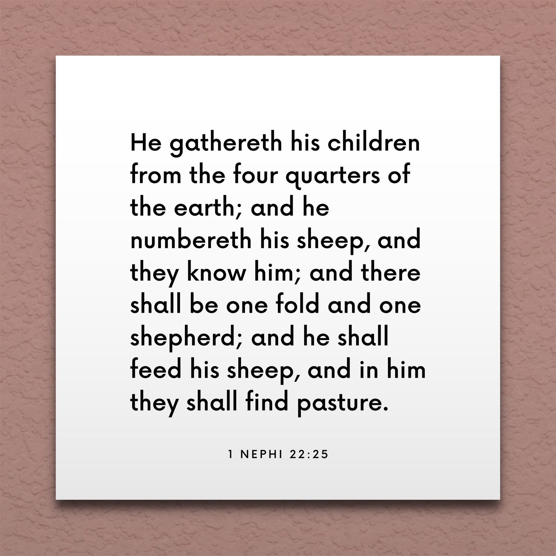 Wall-mounted scripture tile for 1 Nephi 22:25 - "He numbereth his sheep, and they know him"