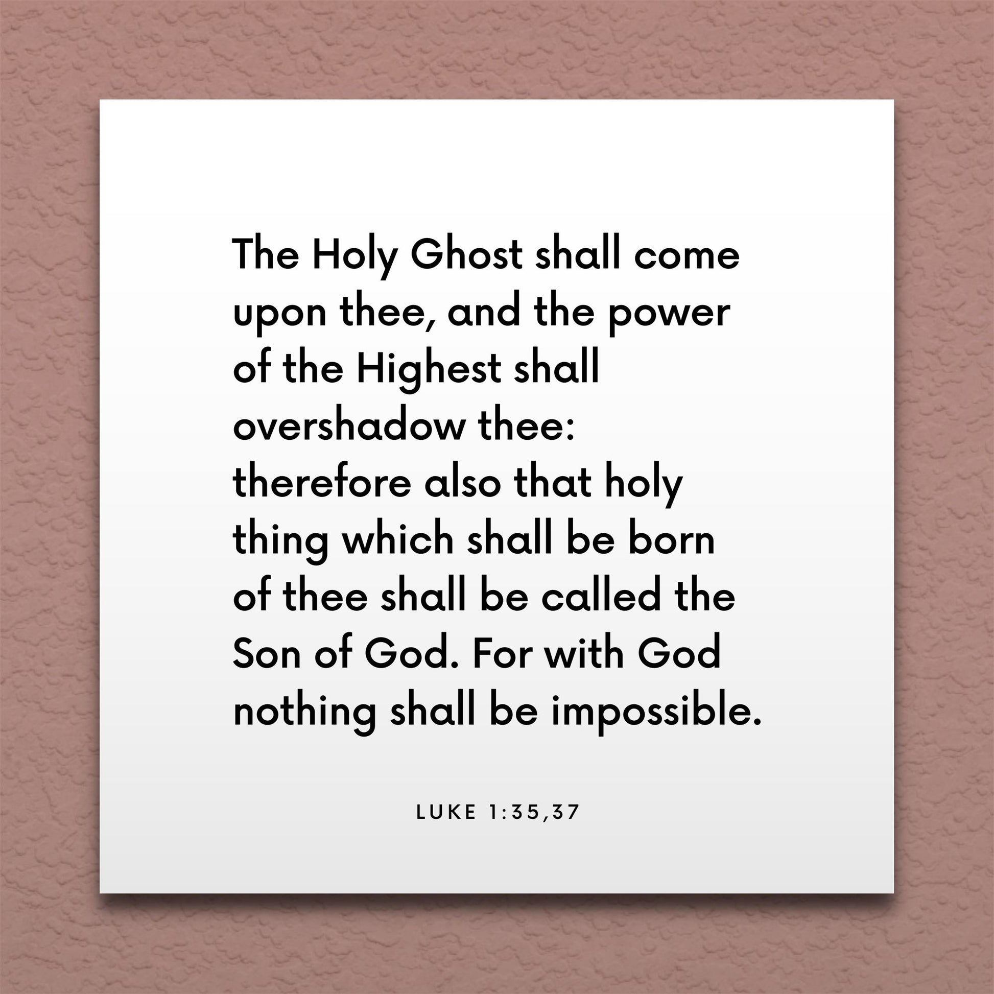 Wall-mounted scripture tile for Luke 1:35,37 - "The Holy Ghost shall come upon thee"