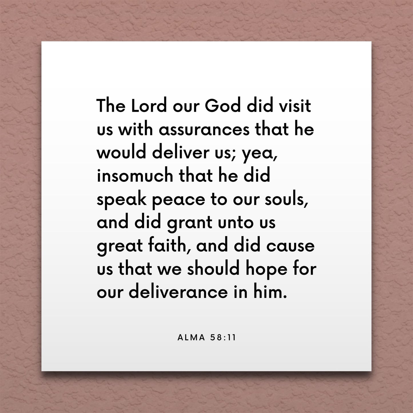 Wall-mounted scripture tile for Alma 58:11 - "He did speak peace to our souls"