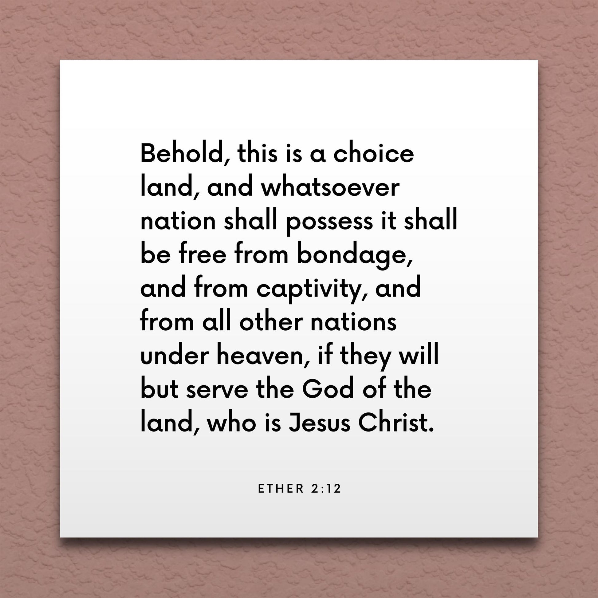 Wall-mounted scripture tile for Ether 2:12 - "This is a choice land"
