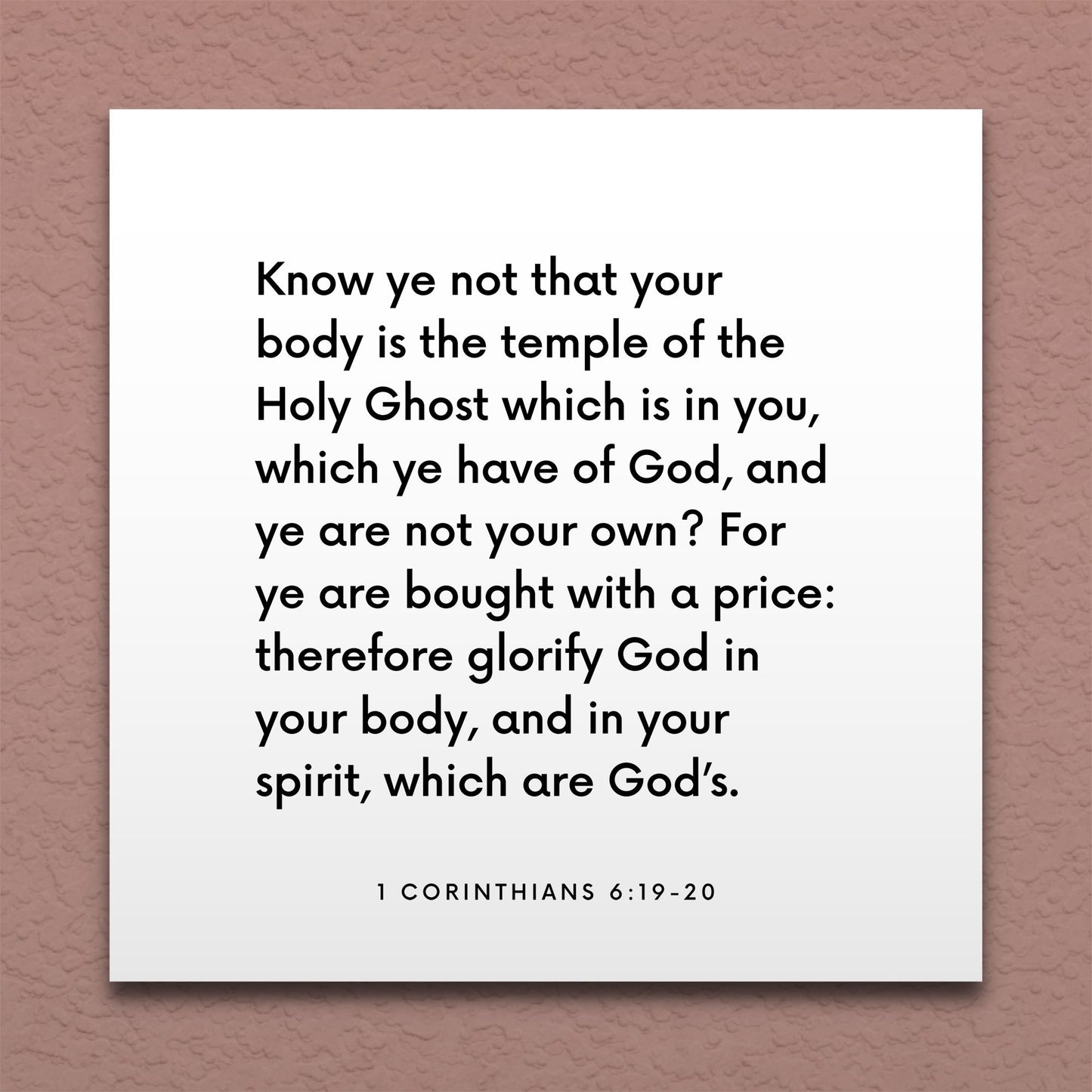 Wall-mounted scripture tile for 1 Corinthians 6:19-20 - "Know ye not that your body is the temple of the Holy Ghost"