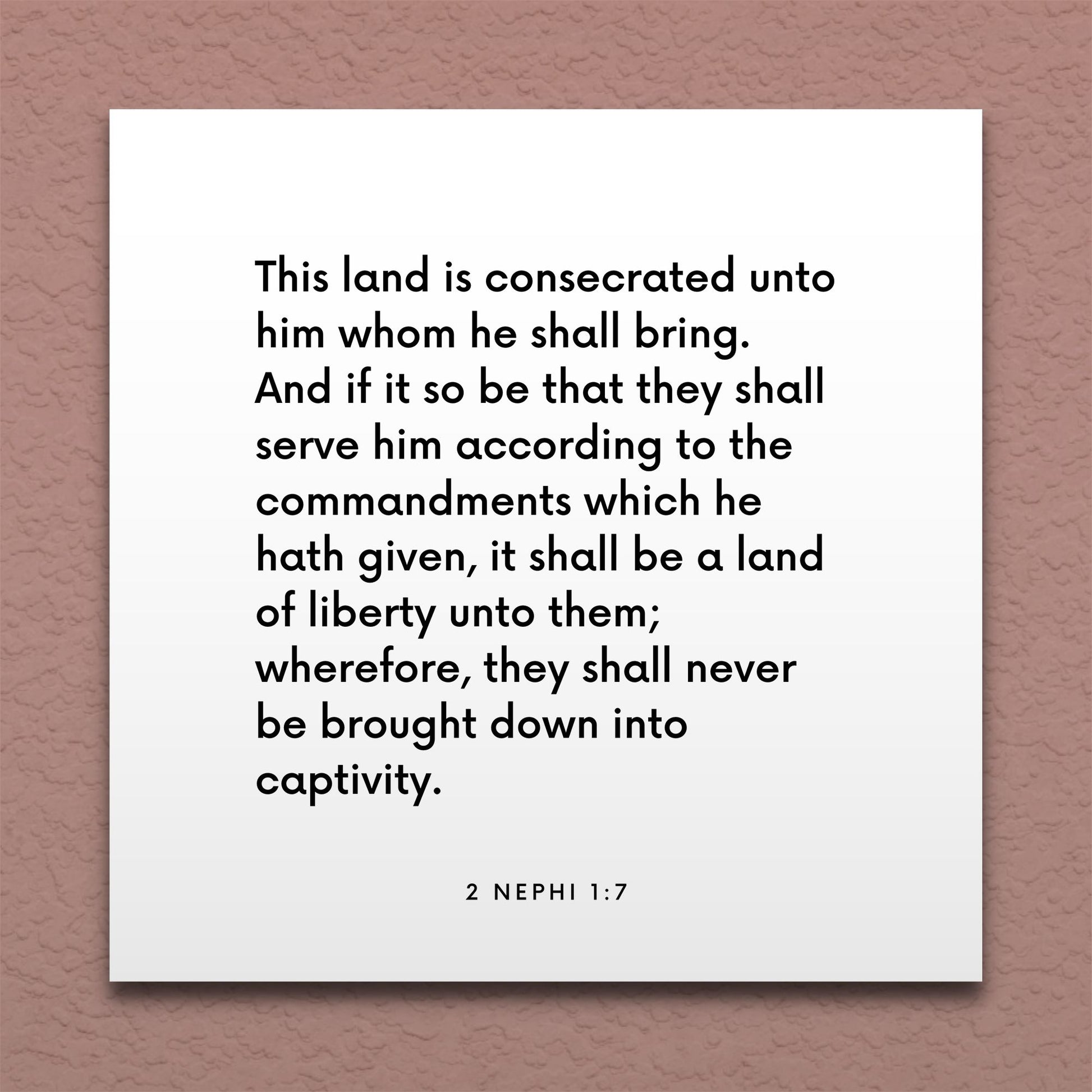 Wall-mounted scripture tile for 2 Nephi 1:7 - "This land is consecrated unto him whom he shall bring"