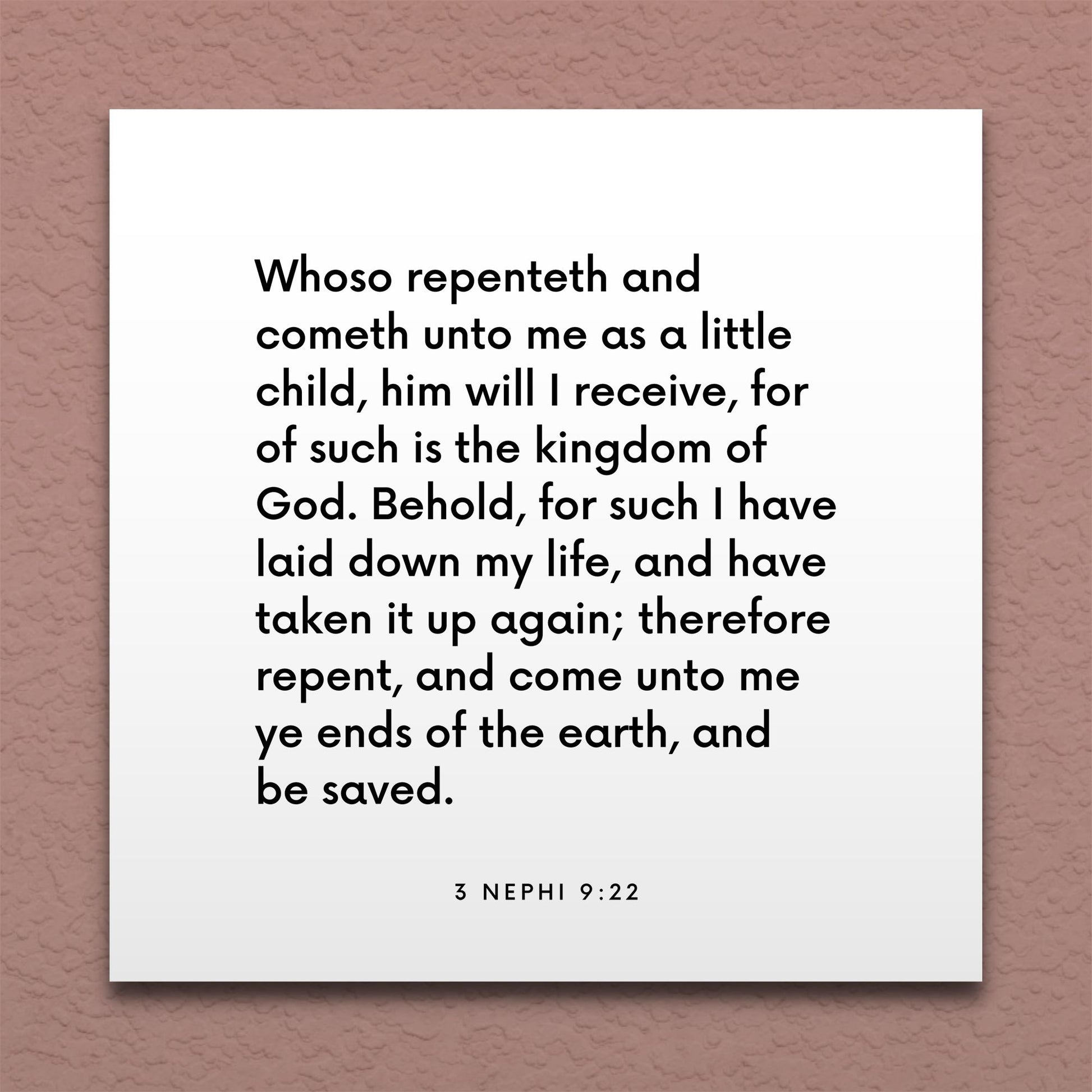 Wall-mounted scripture tile for 3 Nephi 9:22 - "Whoso repenteth and cometh unto me as a little child"