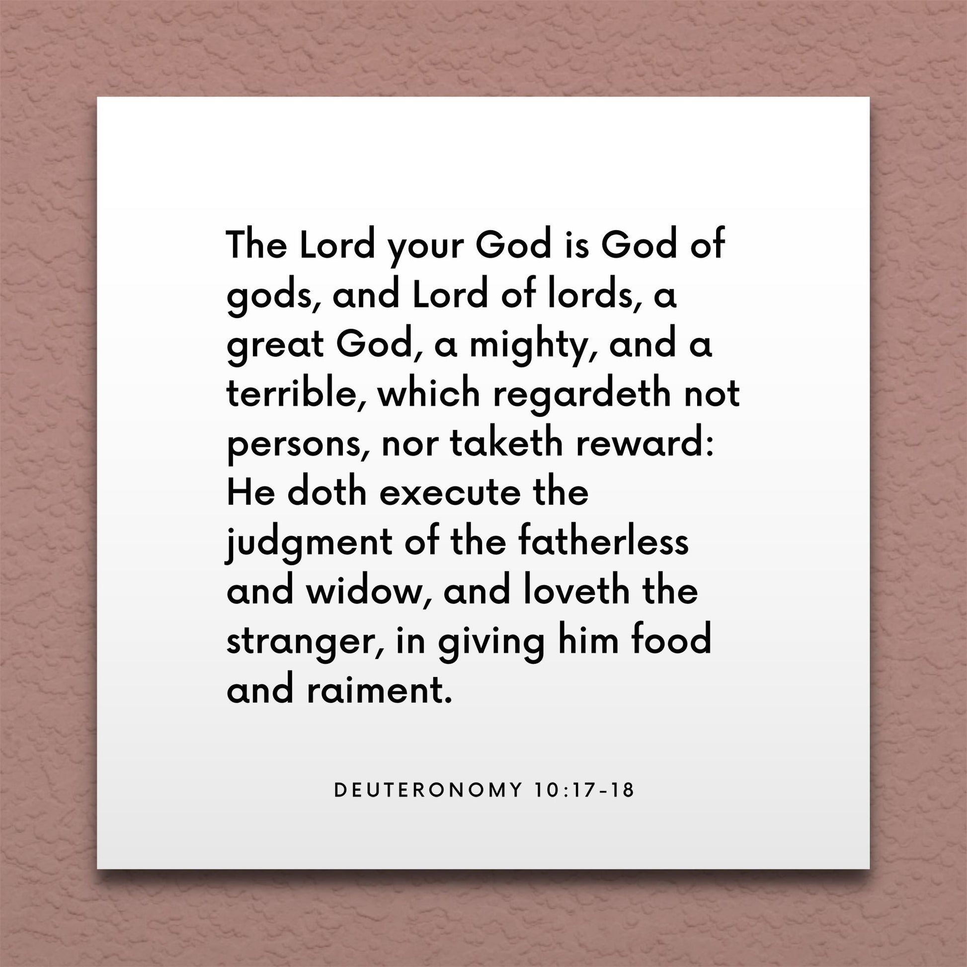 Wall-mounted scripture tile for Deuteronomy 10:17-18 - "The Lord your God is God of gods"