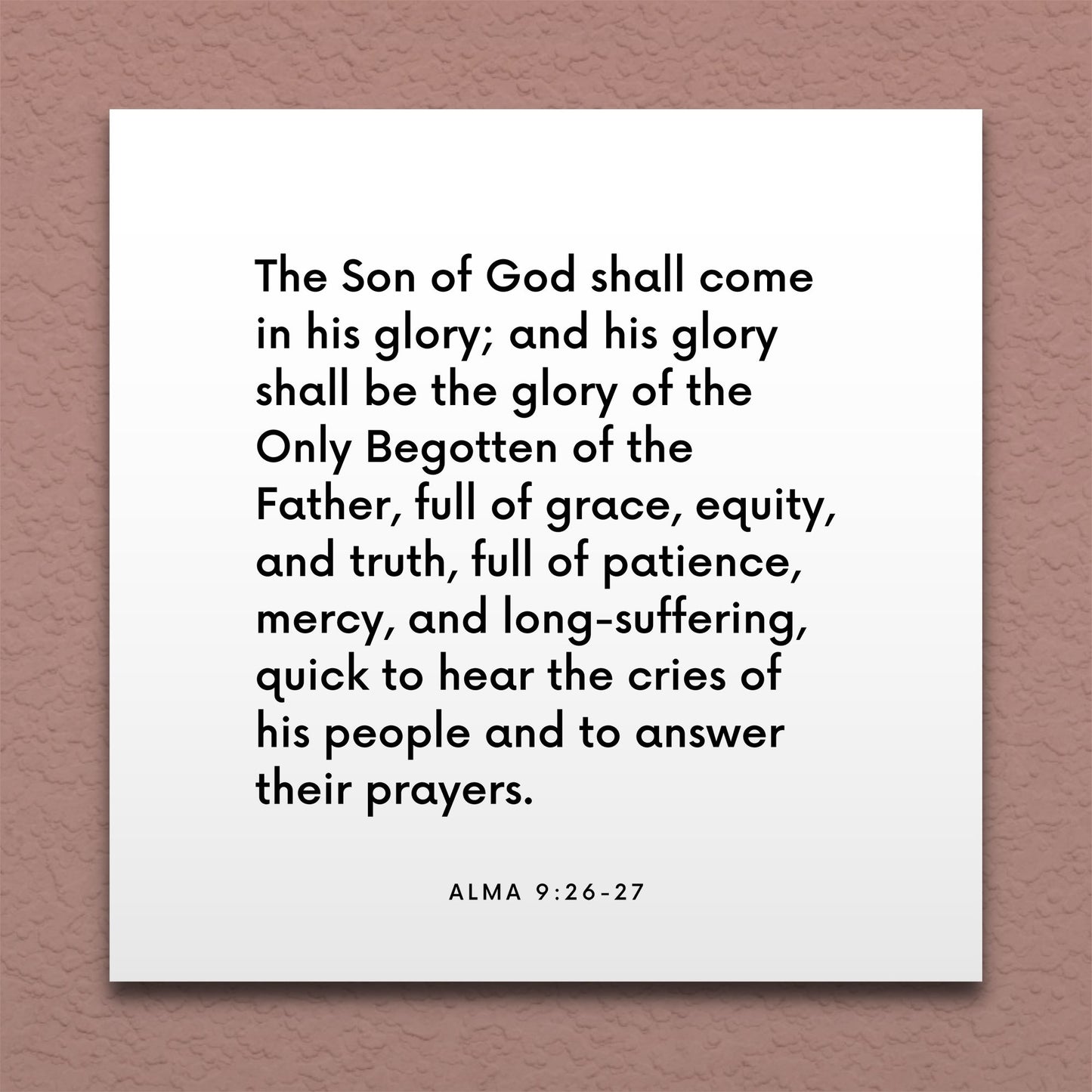 Wall-mounted scripture tile for Alma 9:26-27 - "The Son of God shall come in his glory"