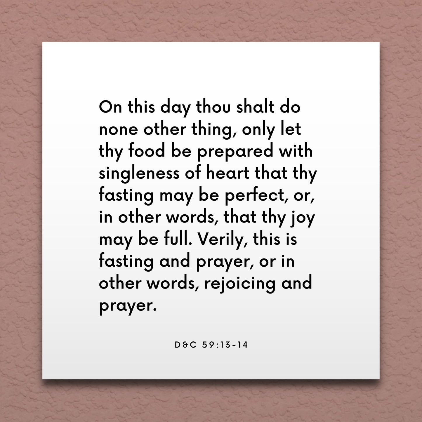 Wall-mounted scripture tile for D&C 59:13-14 - "That thy fasting may be perfect, that thy joy may be full"