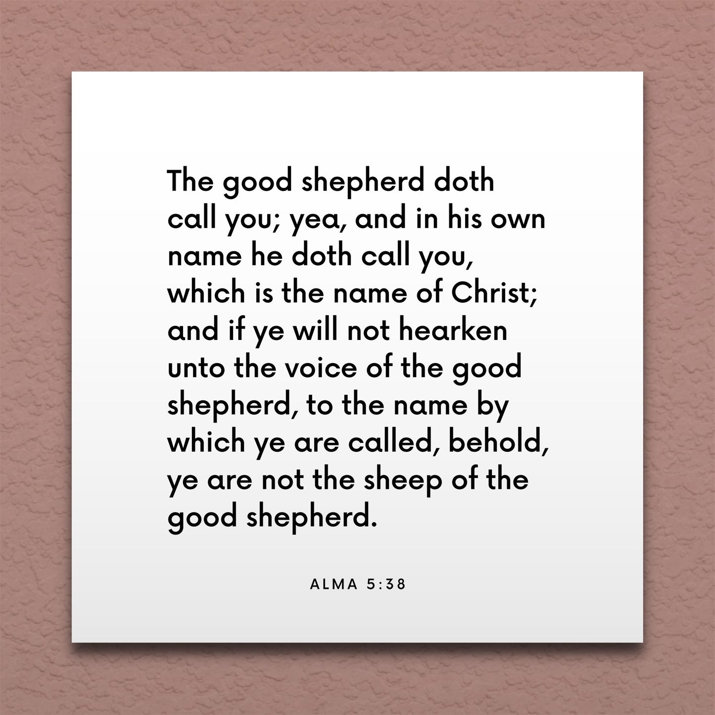 Wall-mounted scripture tile for Alma 5:38 - "The good shepherd doth call you"