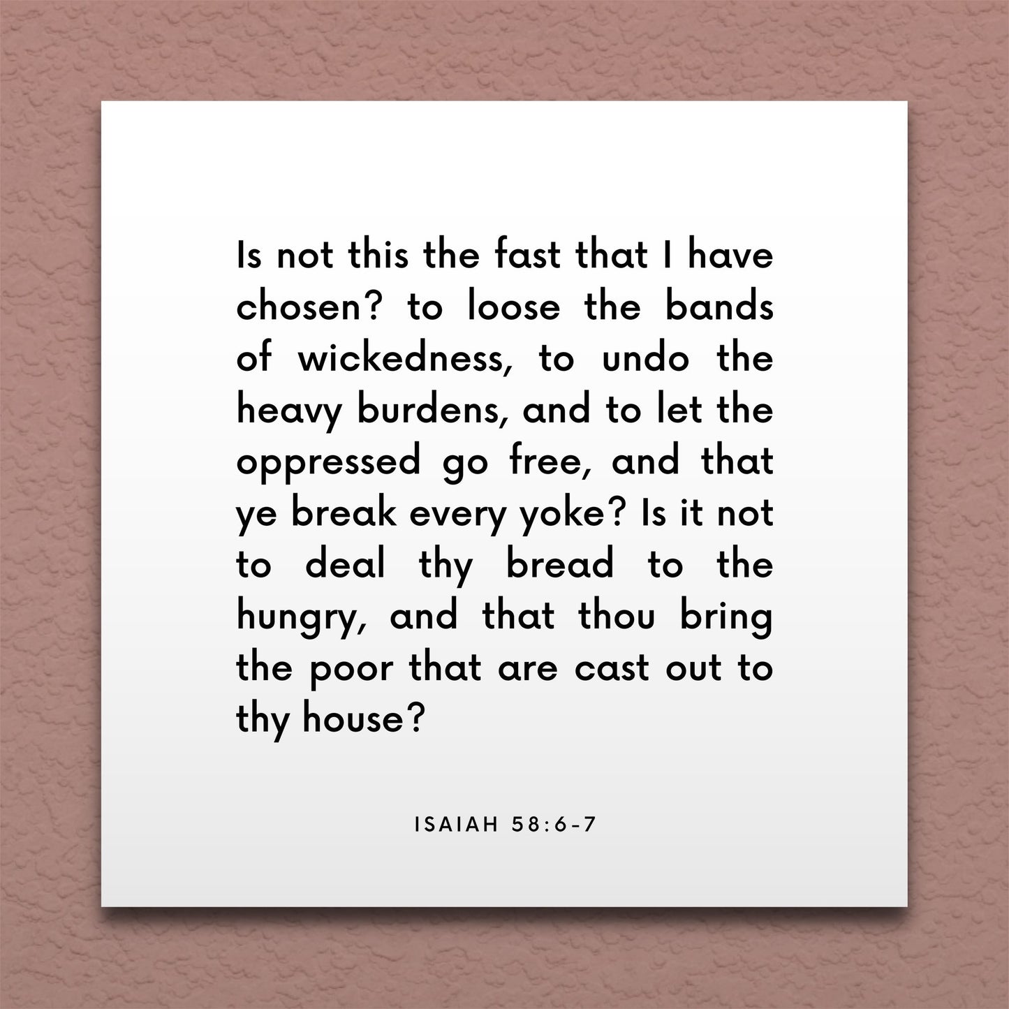 Wall-mounted scripture tile for Isaiah 58:6-7 - "Is not this the fast that I have chosen?"