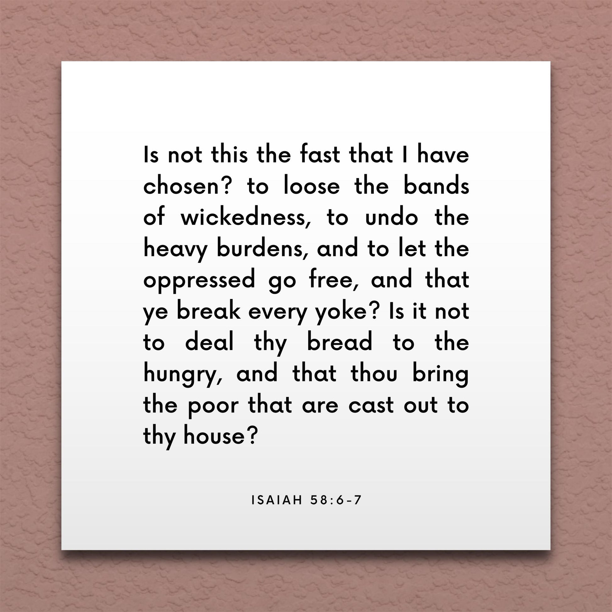 Wall-mounted scripture tile for Isaiah 58:6-7 - "Is not this the fast that I have chosen?"