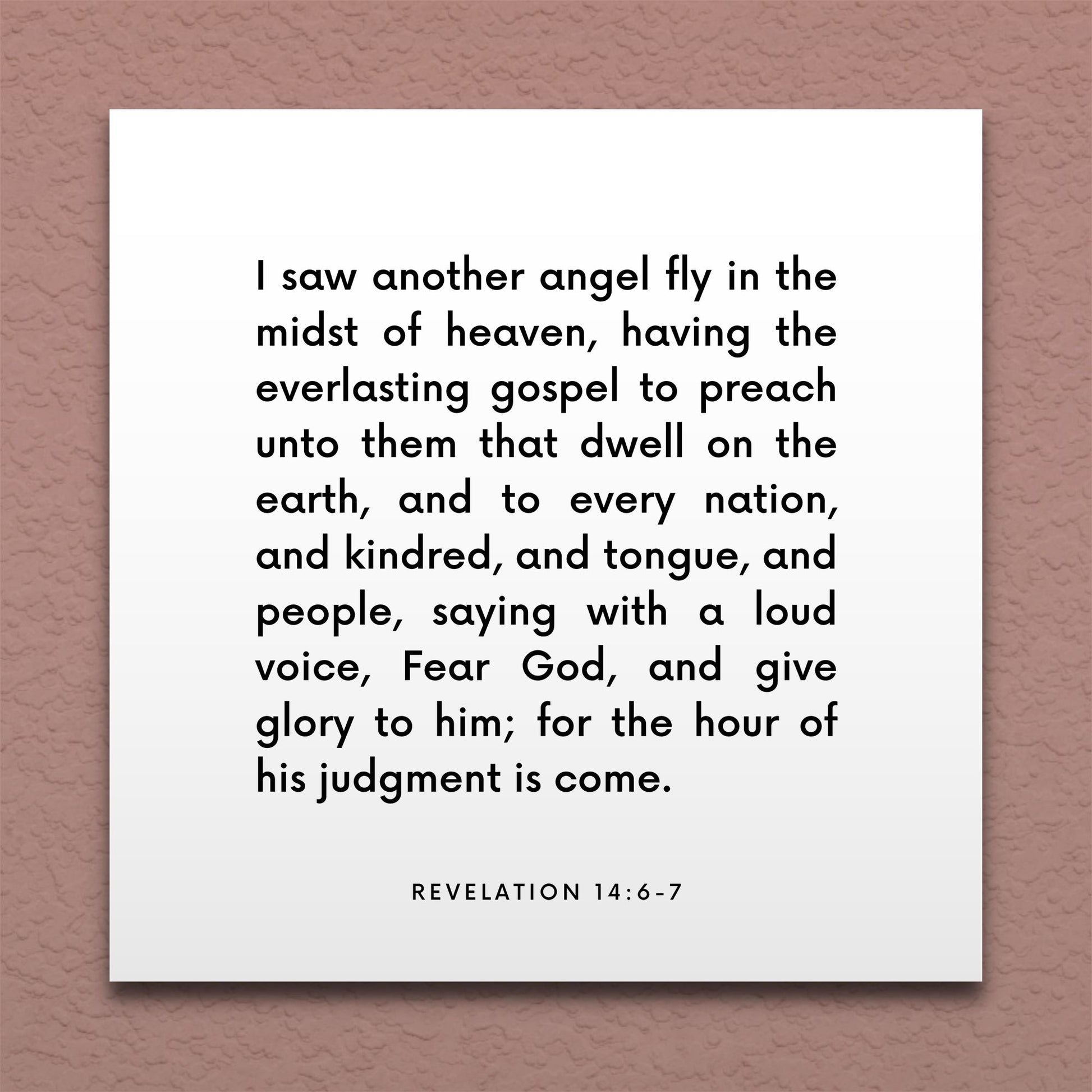 Wall-mounted scripture tile for Revelation 14:6-7 - "I saw another angel fly in the midst of heaven"