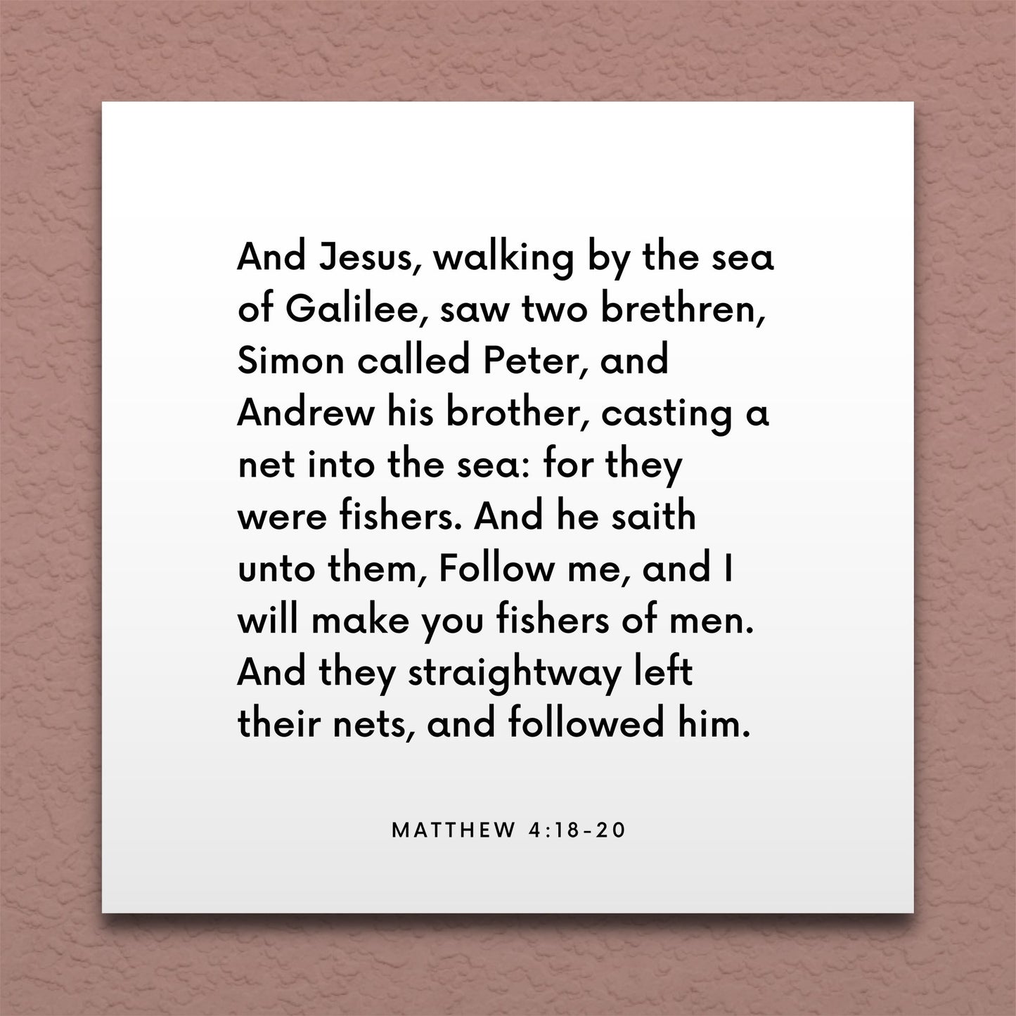 Wall-mounted scripture tile for Matthew 4:18-20 - "Follow me, and I will make you fishers of men"