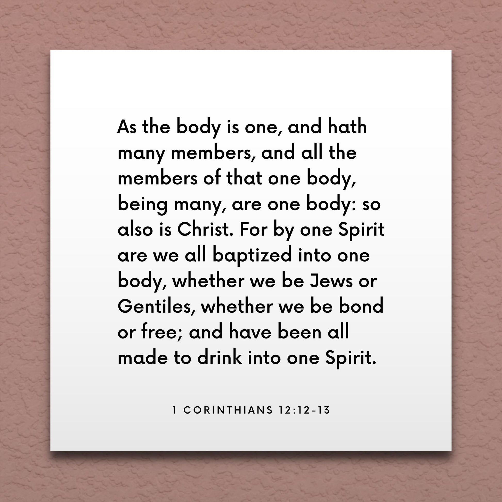 Wall-mounted scripture tile for 1 Corinthians 12:12-13 - "By one Spirit are we all baptized into one body"