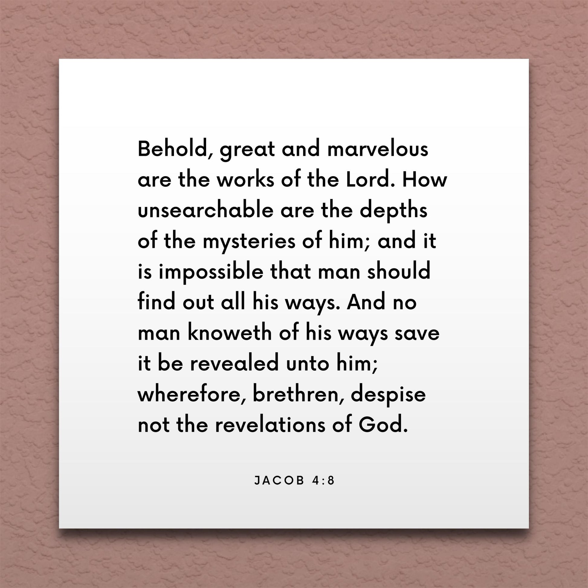 Wall-mounted scripture tile for Jacob 4:8 - "Great and marvelous are the works of the Lord"