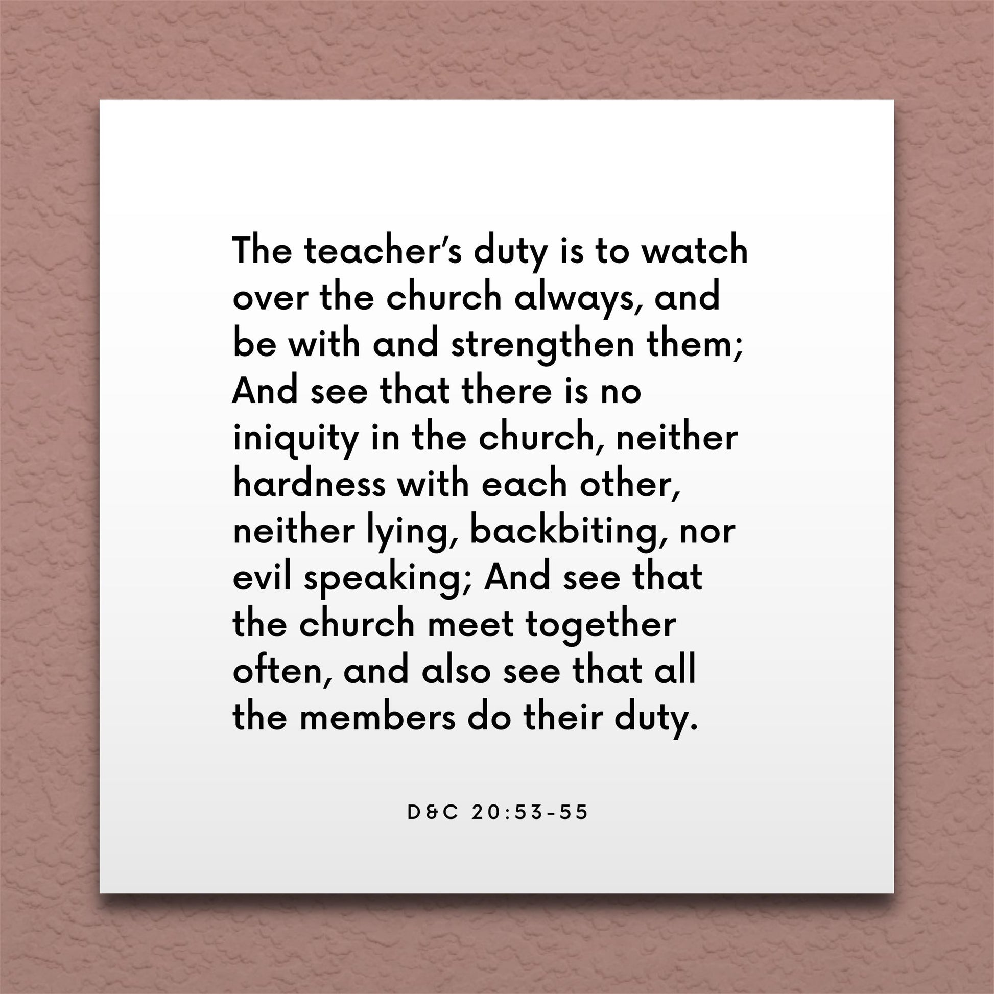 Wall-mounted scripture tile for D&C 20:53-55 - "The duties of a Teacher or Deacon"