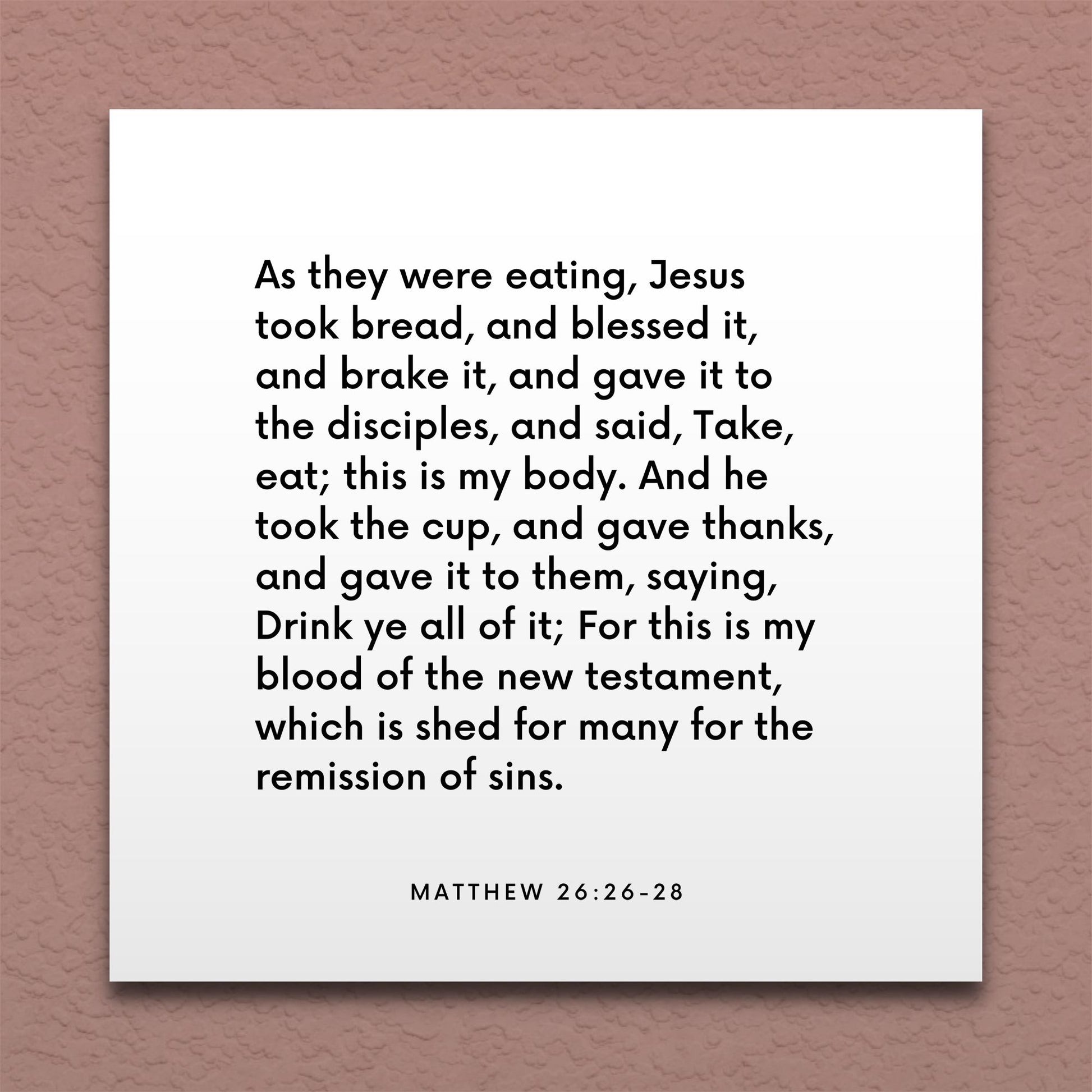 Wall-mounted scripture tile for Matthew 26:26-28 - "Jesus took bread, and blessed it, and brake it"