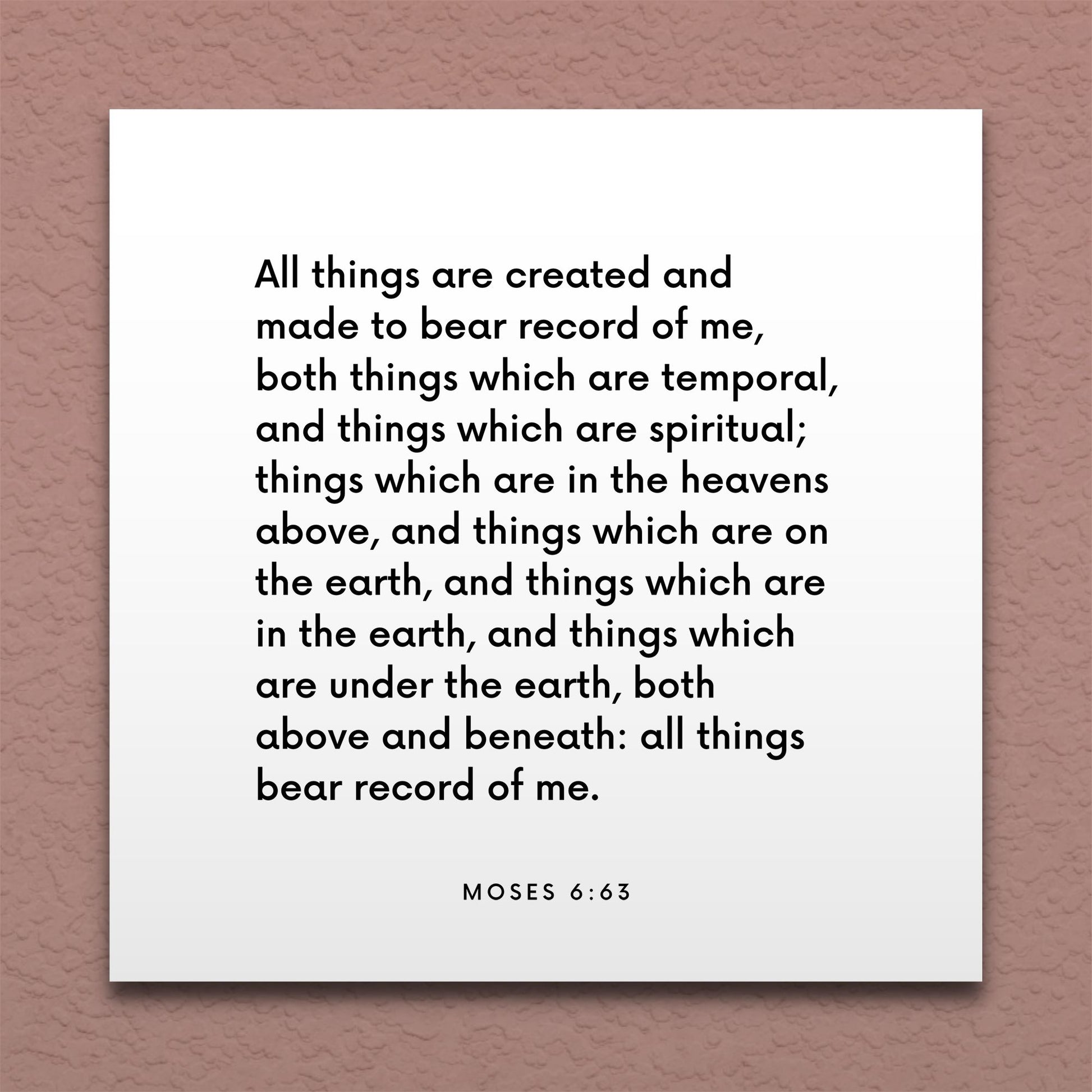 Wall-mounted scripture tile for Moses 6:63 - "All things bear record of me"